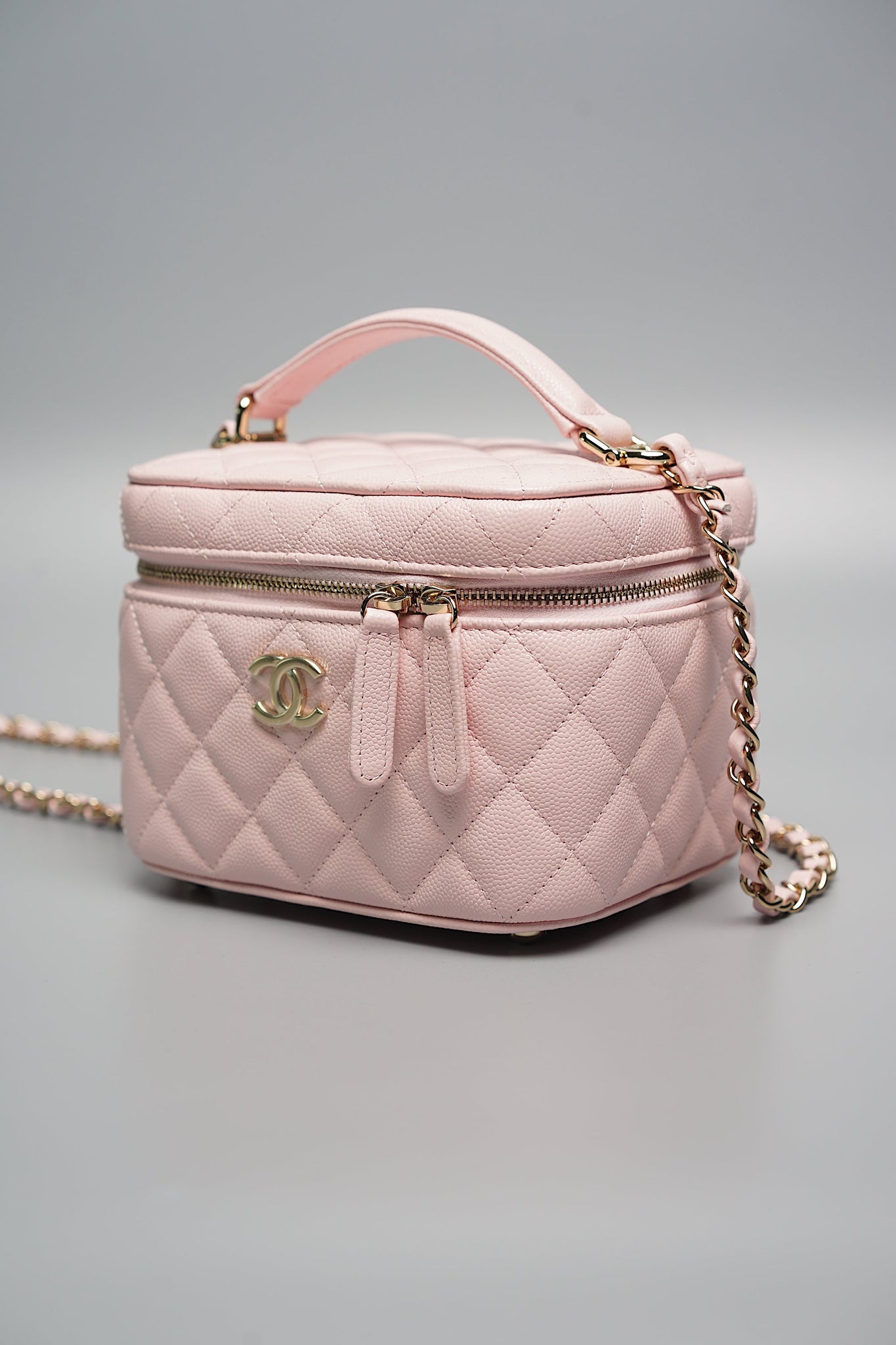 Chanel Pink Caviar Vanity Case with Top Handle (Brand New)