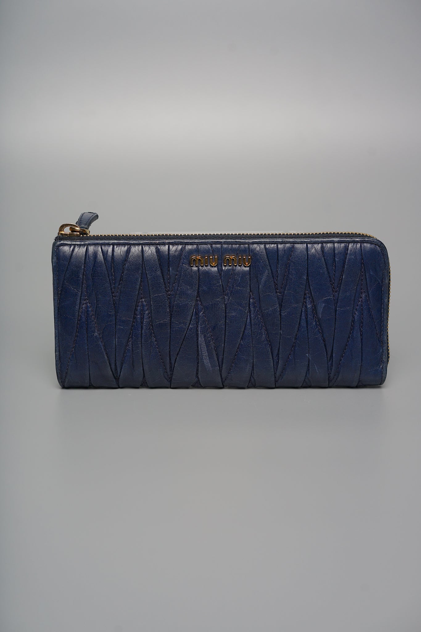 Miu Miu Zip Around Long Wallet in Navy Blue Ghw