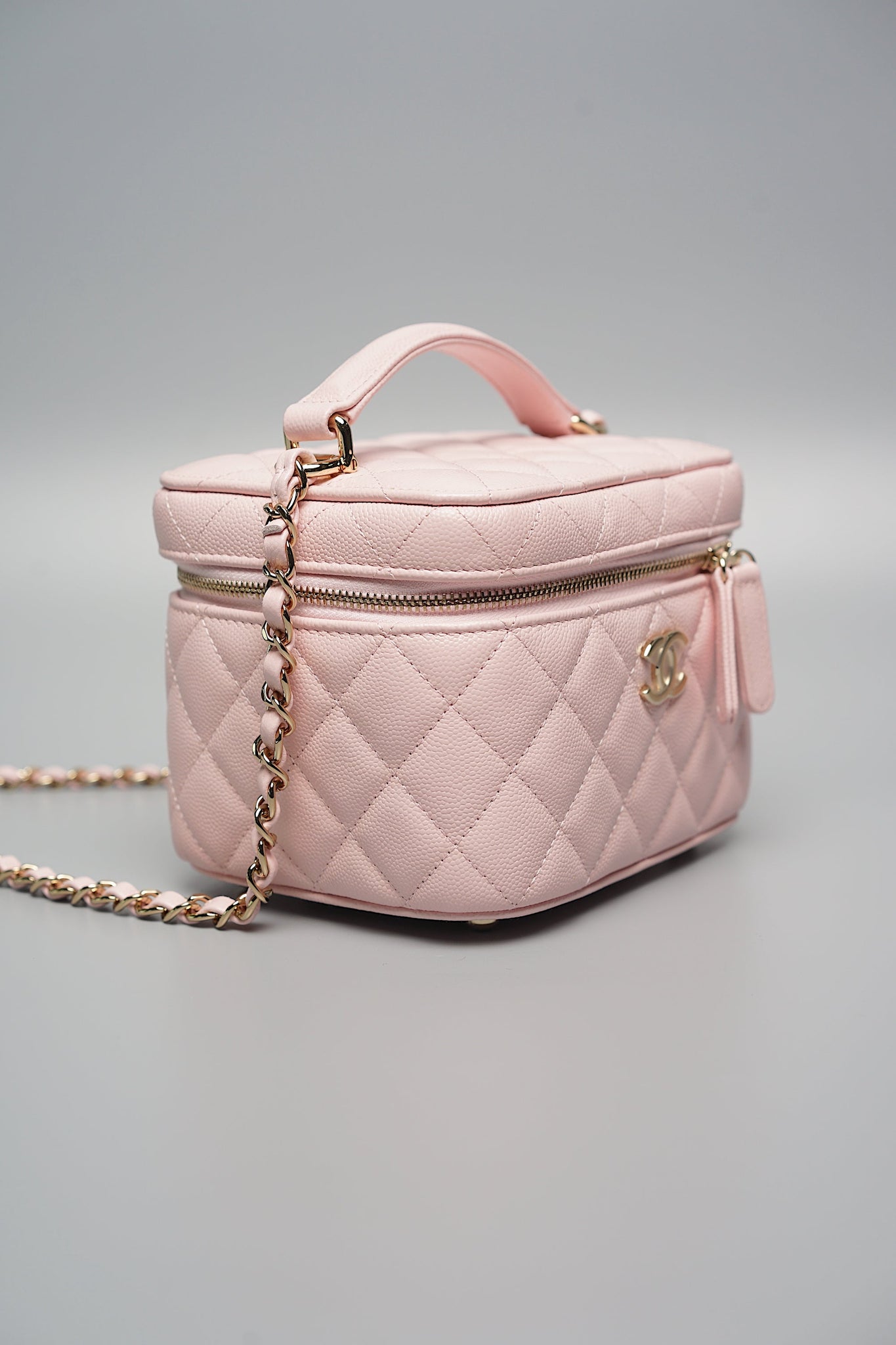 Chanel Pink Caviar Vanity Case with Top Handle (Brand New)