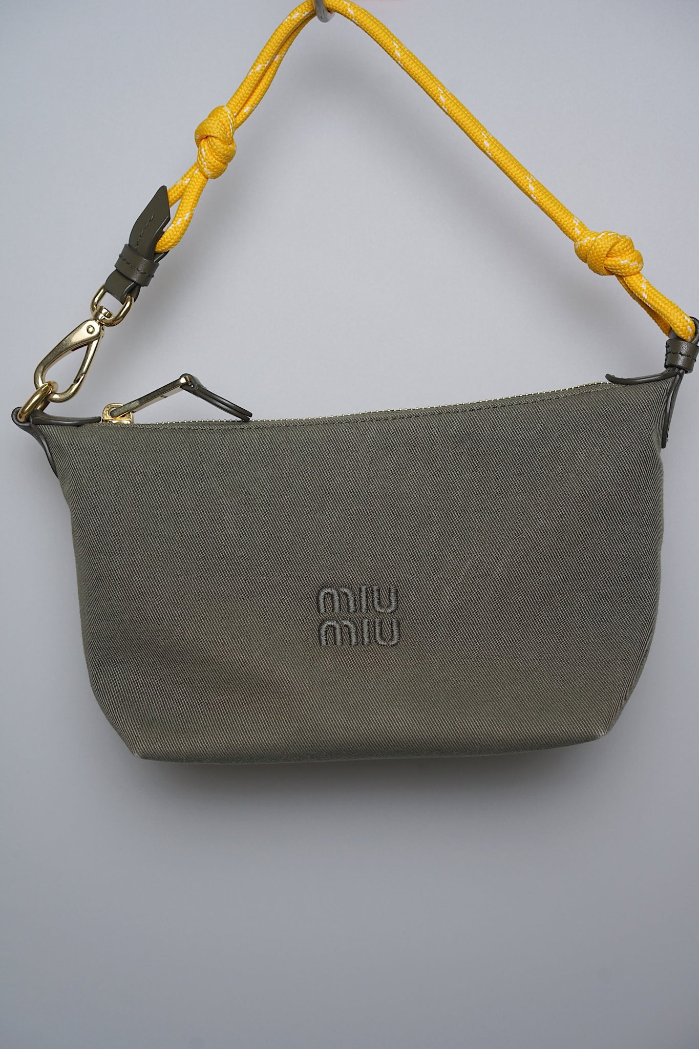 Miu Miu Gabardine Pouch in Olive Green/Yellow