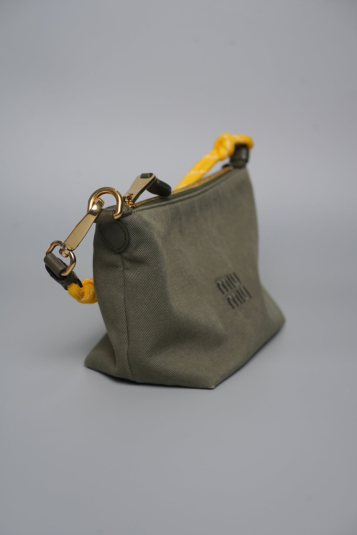 Miu Miu Gabardine Pouch in Olive Green/Yellow