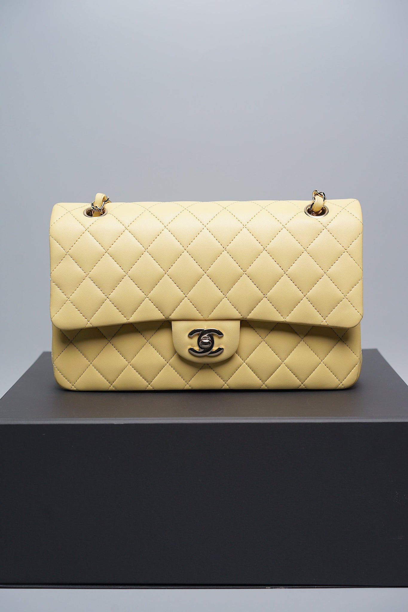 Chanel Double Medium Flap in Yellow Lambskin Ghw (Brand New)
