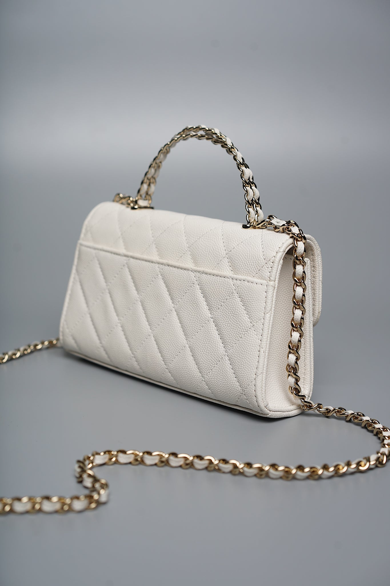 Chanel Clutch with Top Handle in White Caviar Lghw