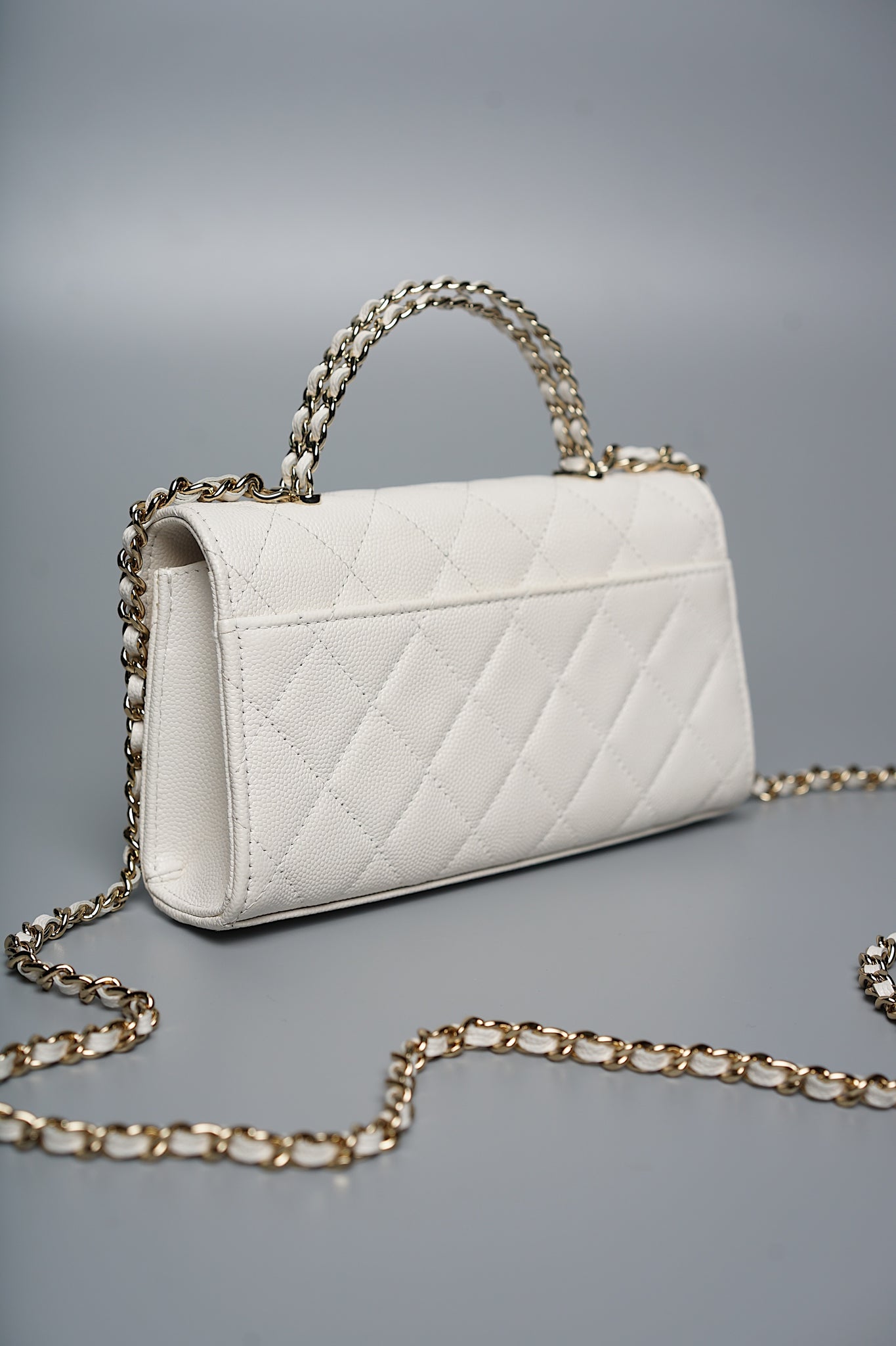 Chanel Clutch with Top Handle in White Caviar Lghw
