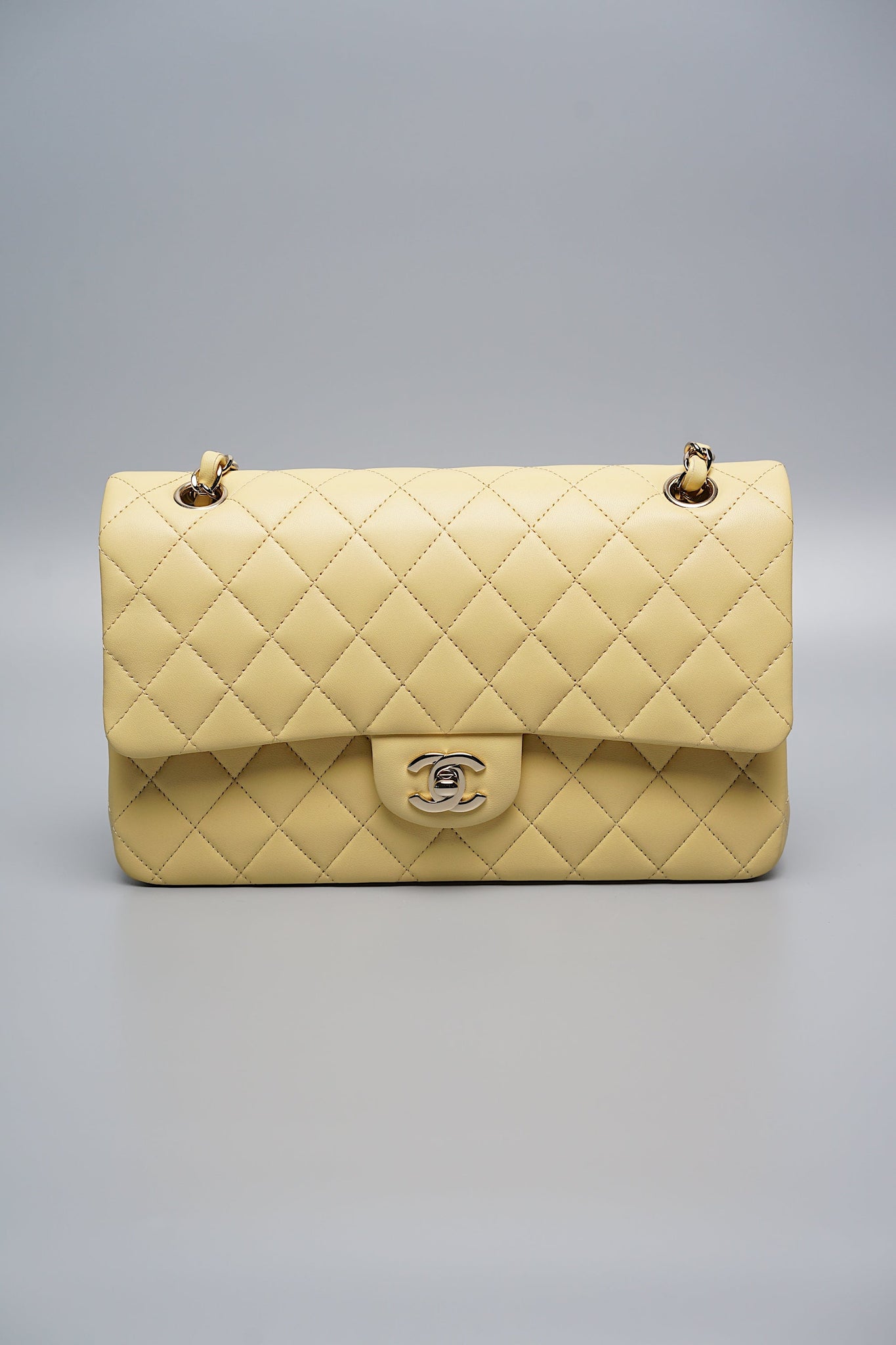 Chanel Double Medium Flap in Yellow Lambskin Ghw (Brand New)