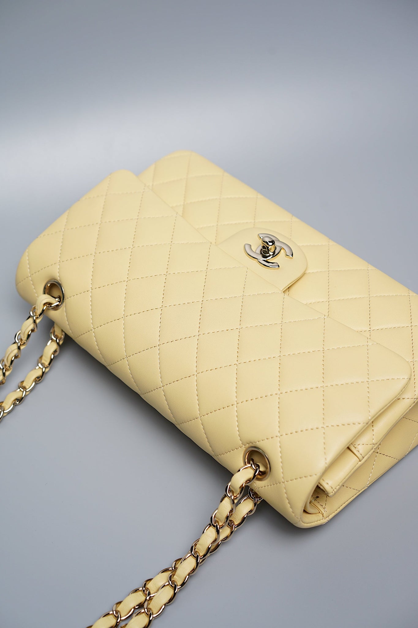 Chanel Double Medium Flap in Yellow Lambskin Ghw (Brand New)