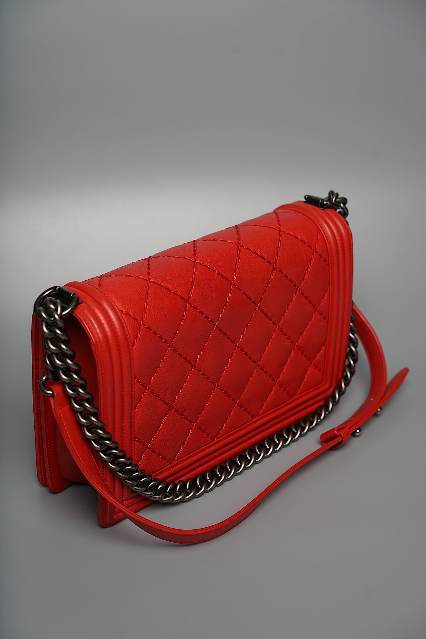 Chanel Le Boy Medium in Red Ruthenium