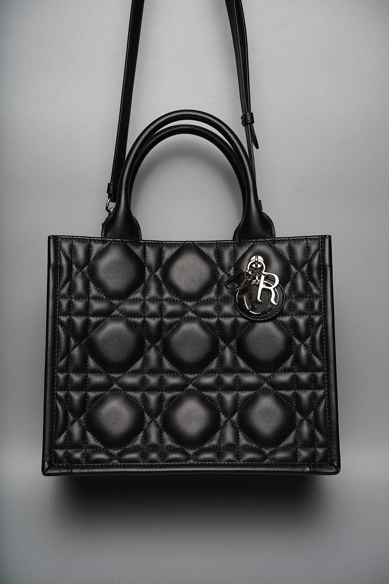 Dior Small Book Tote Bag in Black Macrocannage Calfskin Ghw