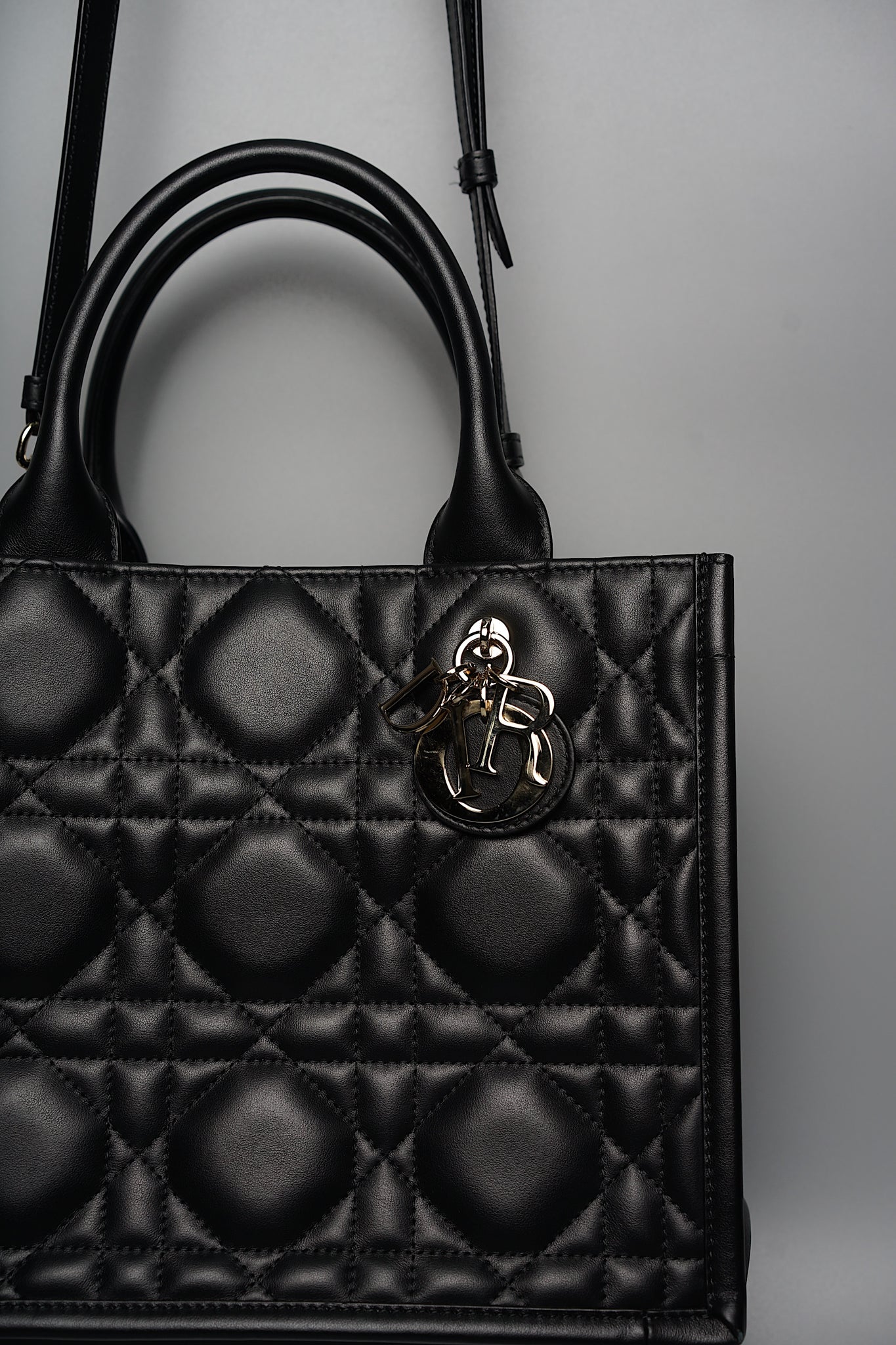 Dior Small Book Tote Bag in Black Macrocannage Calfskin Ghw
