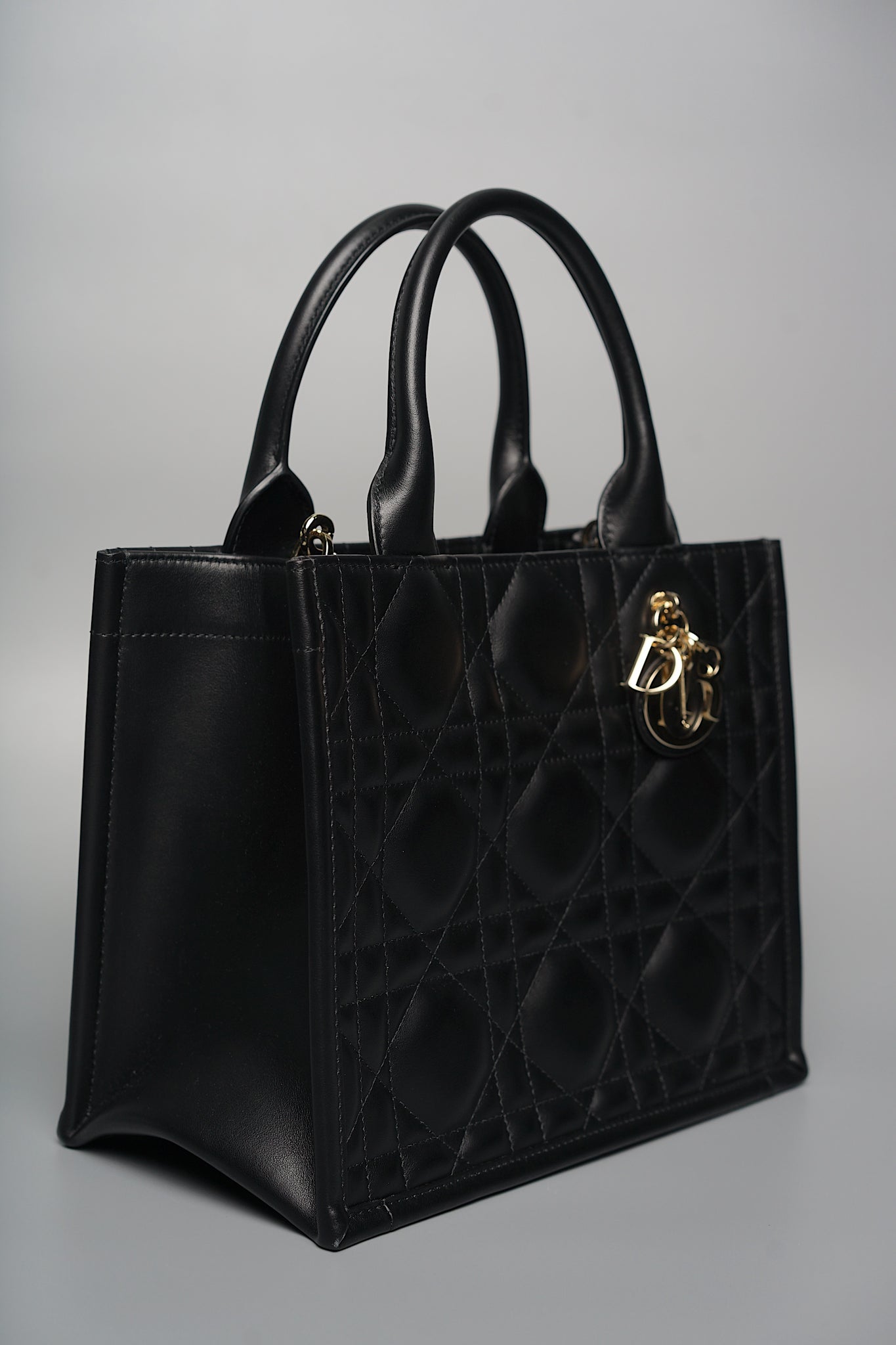 Dior Small Book Tote Bag in Black Macrocannage Calfskin Ghw