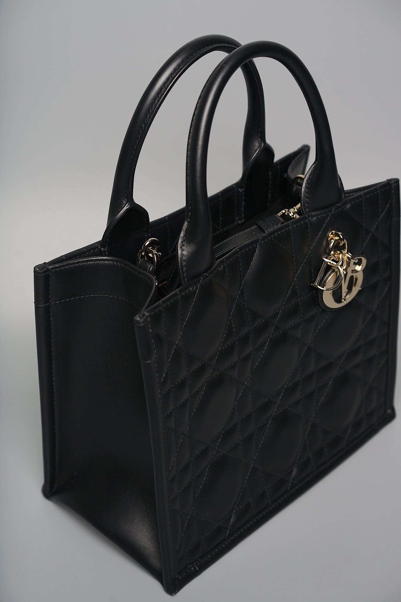 Dior Small Book Tote Bag in Black Macrocannage Calfskin Ghw