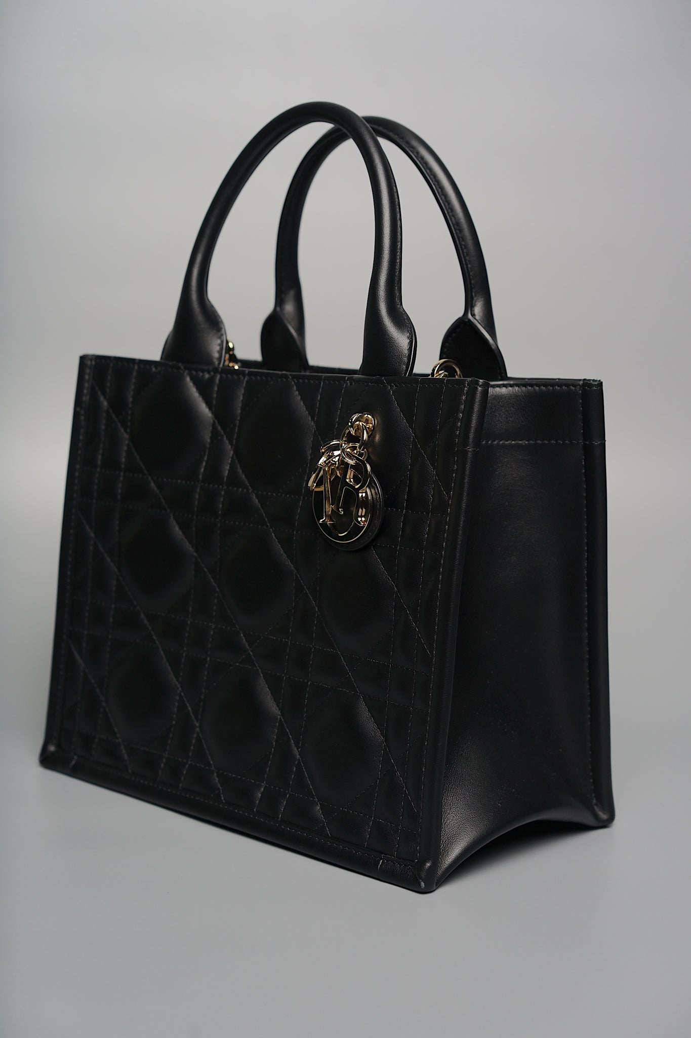 Dior Small Book Tote Bag in Black Macrocannage Calfskin Ghw