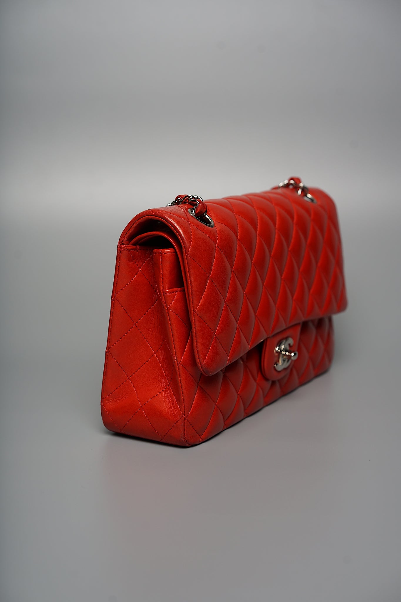 Chanel Classic Double Medium Flap in Vermillon Lambskin Shw