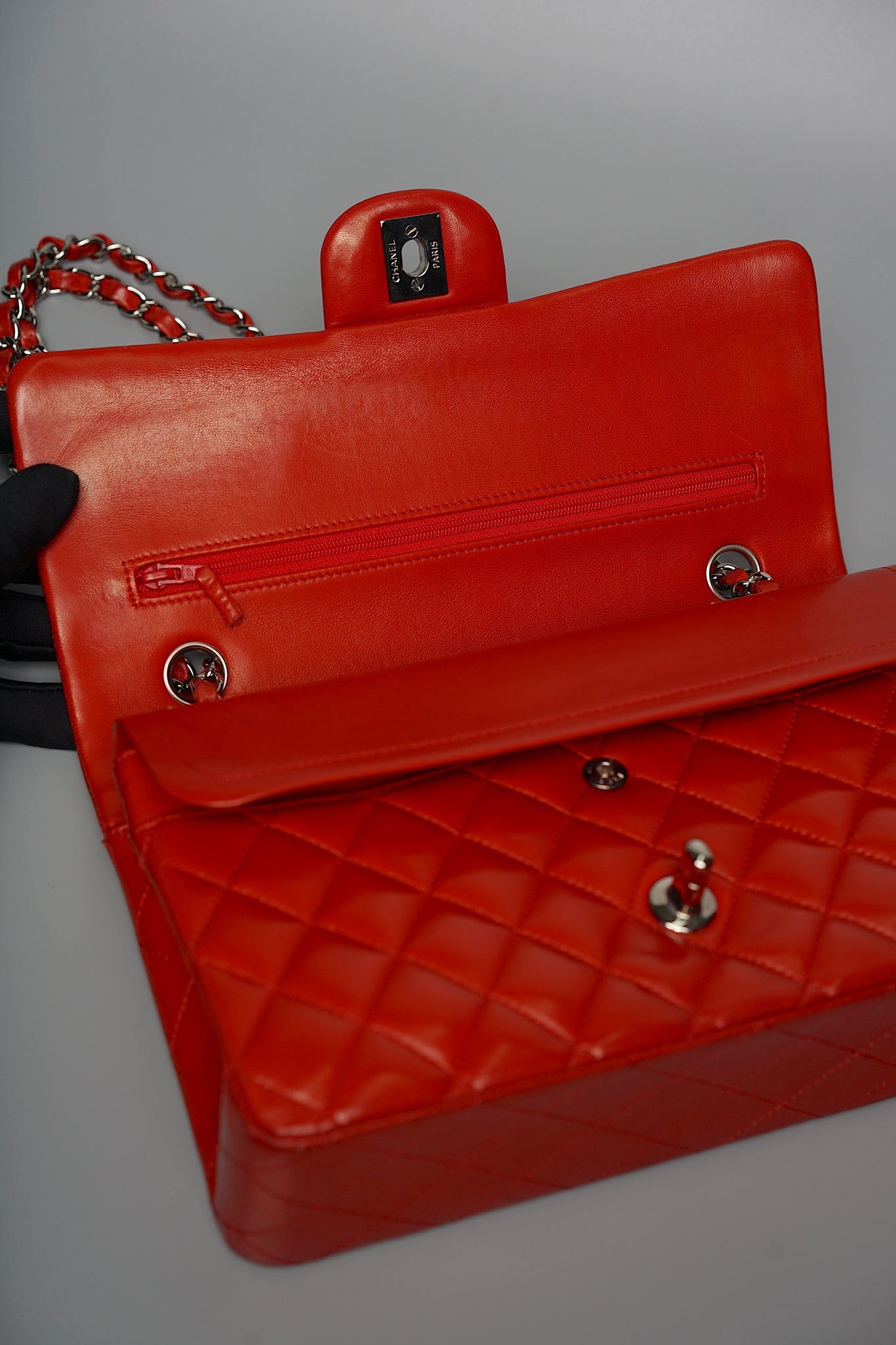 Chanel Classic Double Medium Flap in Vermillon Lambskin Shw