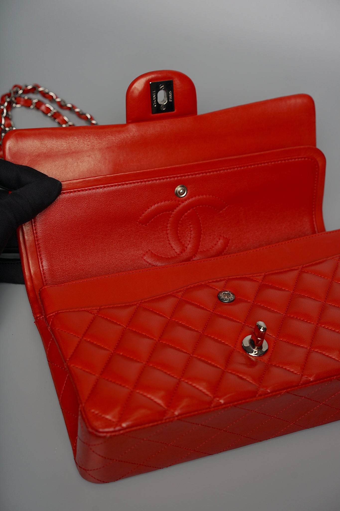 Chanel Classic Double Medium Flap in Vermillon Lambskin Shw