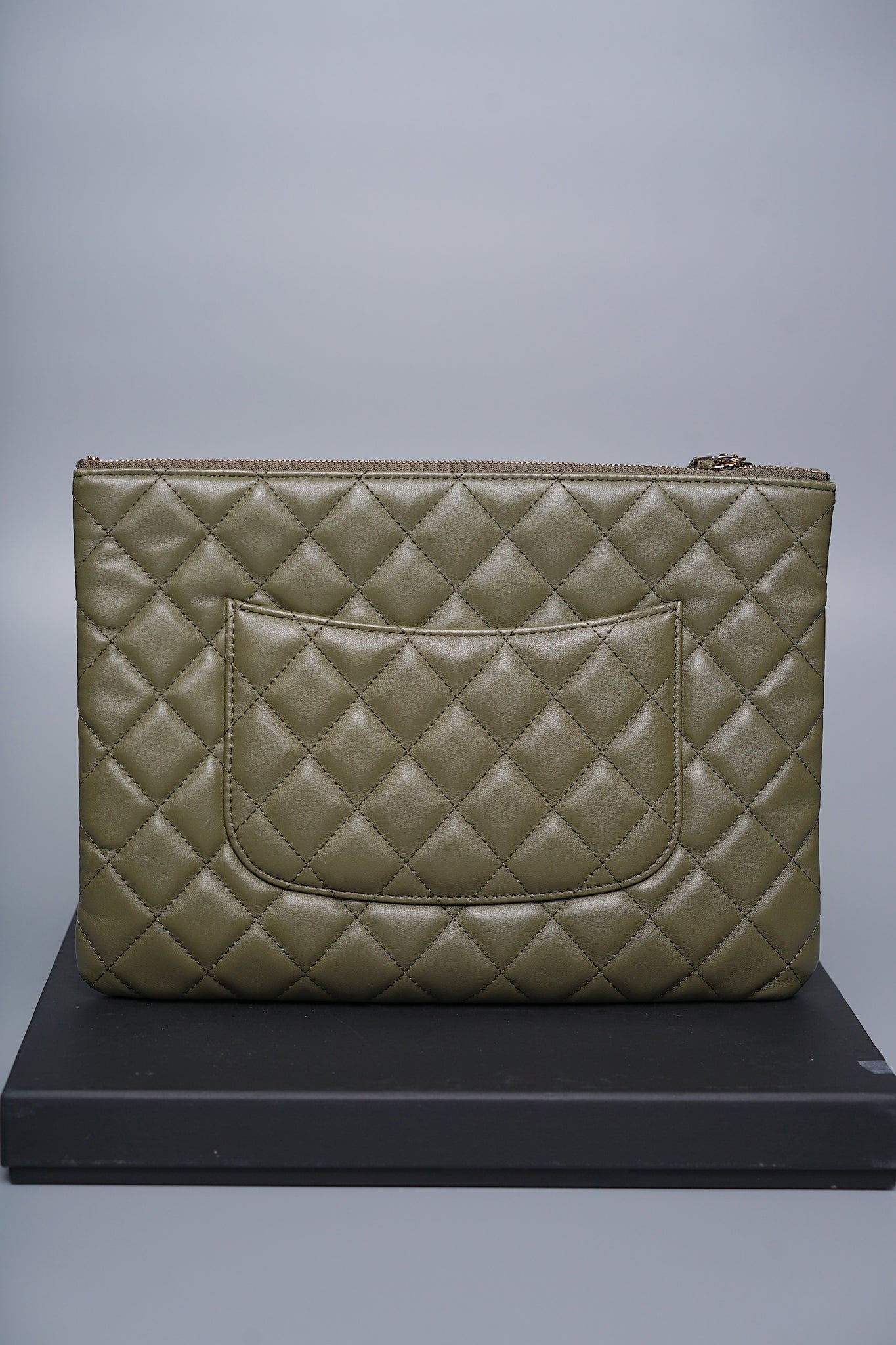 Chanel O' Case Clutch in Khaki Lambskin Ghw
