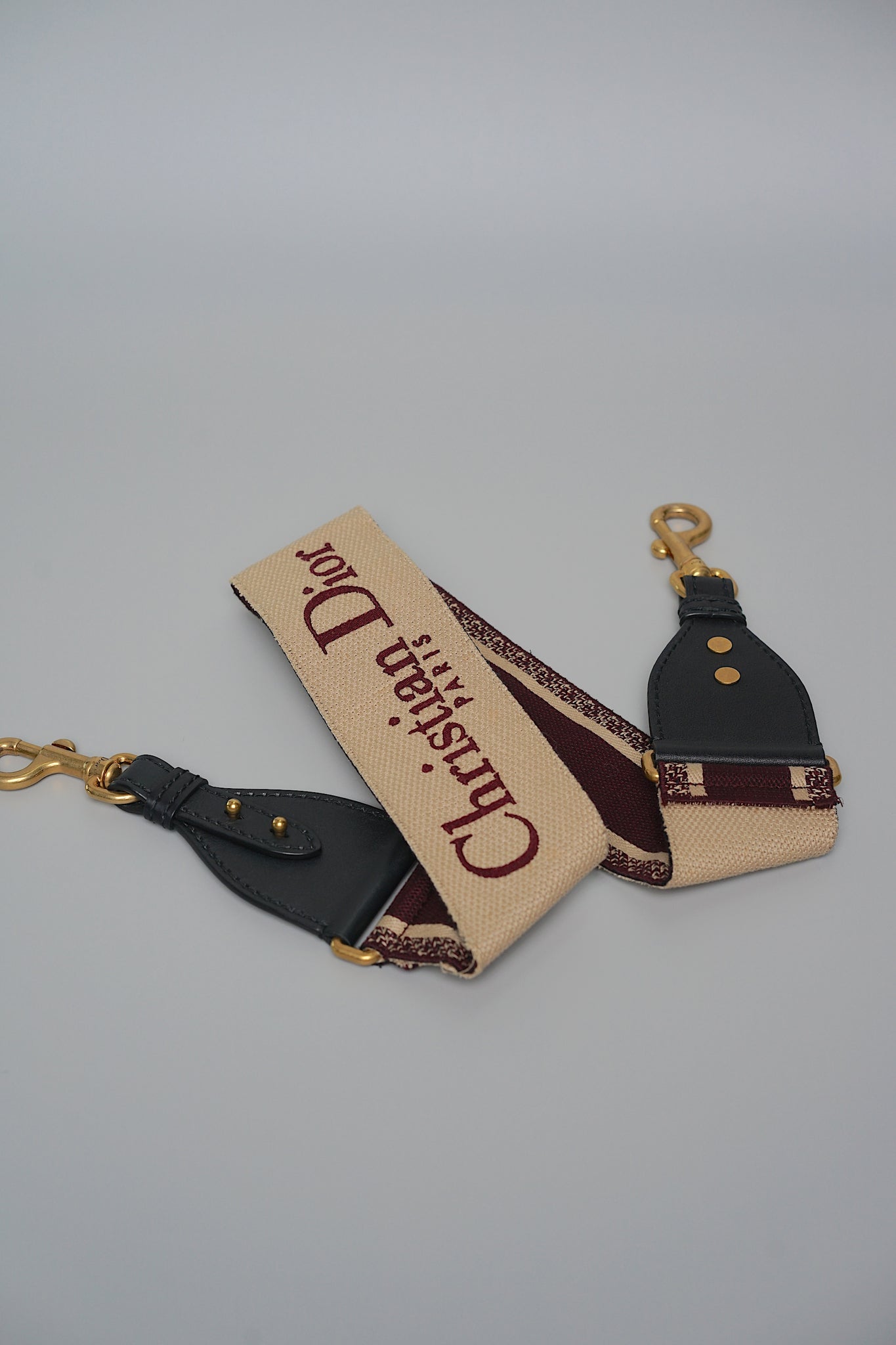 Dior Adjustable Shoulder Strap with Ring in Maroon Christian Dior Pairs Embroidery
