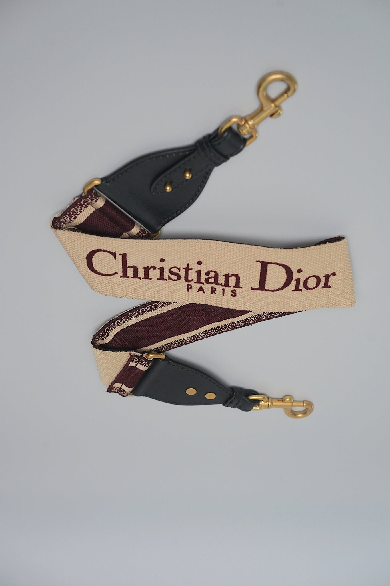 Dior Adjustable Shoulder Strap with Ring in Maroon Christian Dior Pairs Embroidery