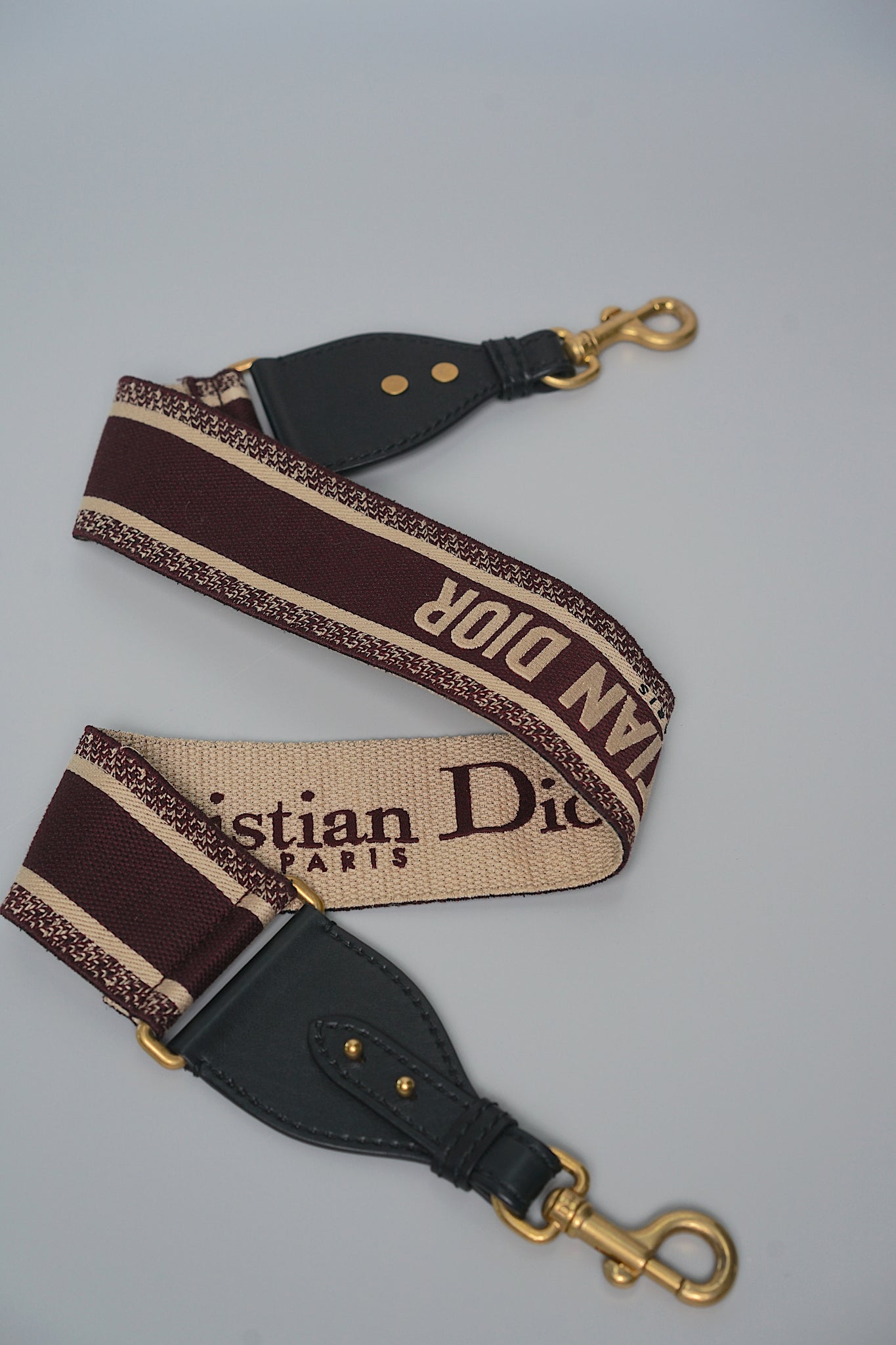 Dior Adjustable Shoulder Strap with Ring in Maroon Christian Dior Pairs Embroidery