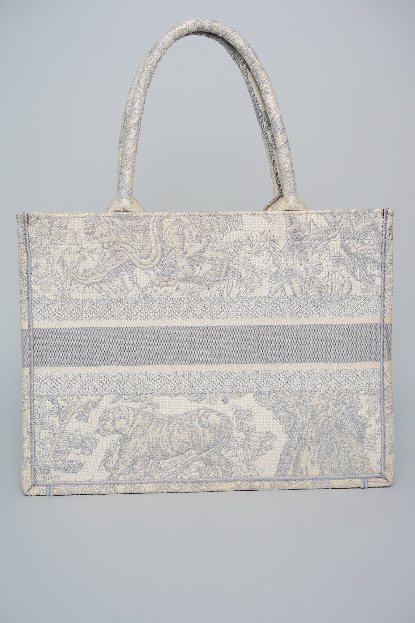 Dior Medium Dior Book Tote in Ecru and Gray Toile de Jouy Embroidery