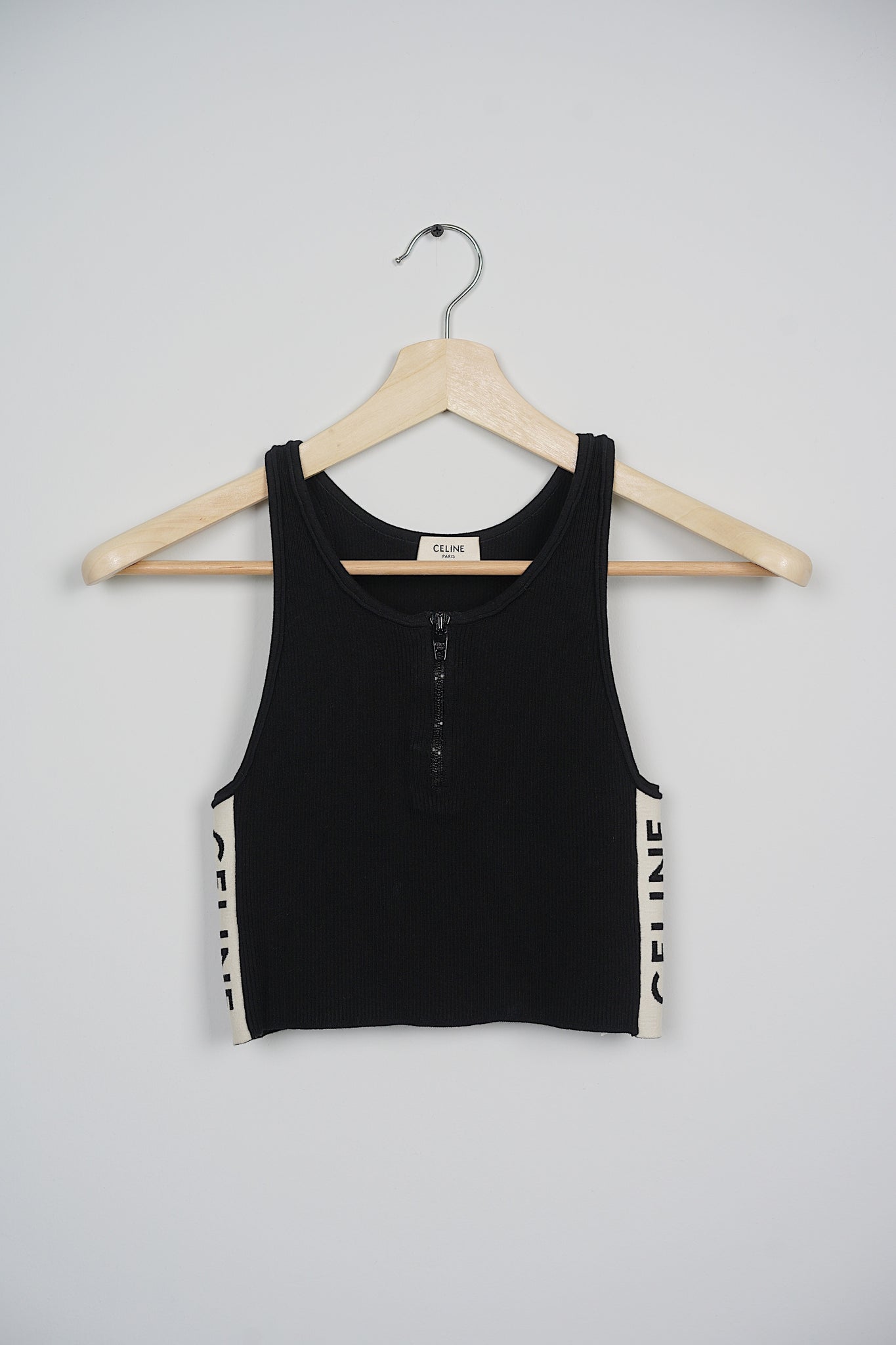 Celine Ribbed Knit Tank Top with Logo in Black Size S