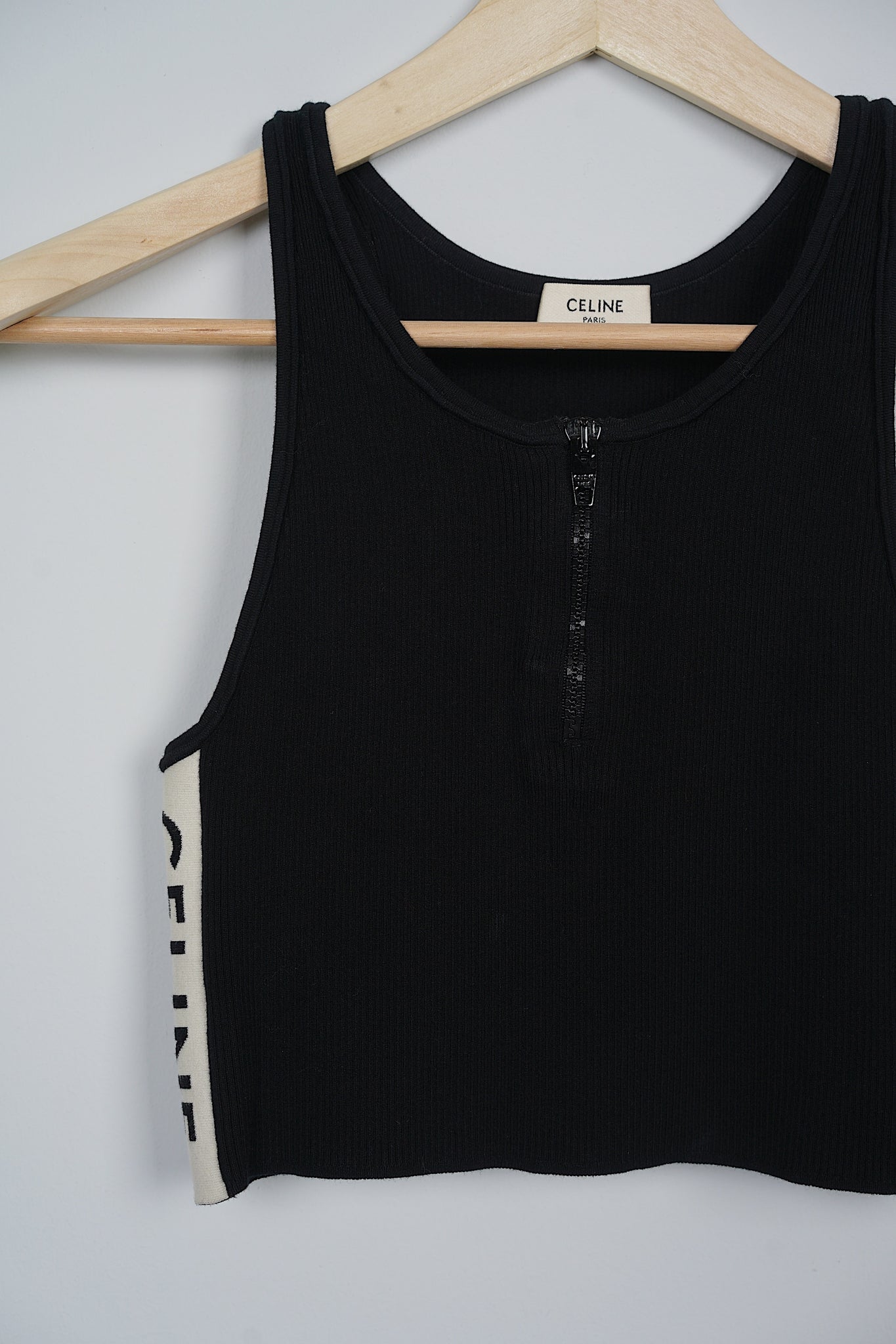 Celine Ribbed Knit Tank Top with Logo in Black Size S