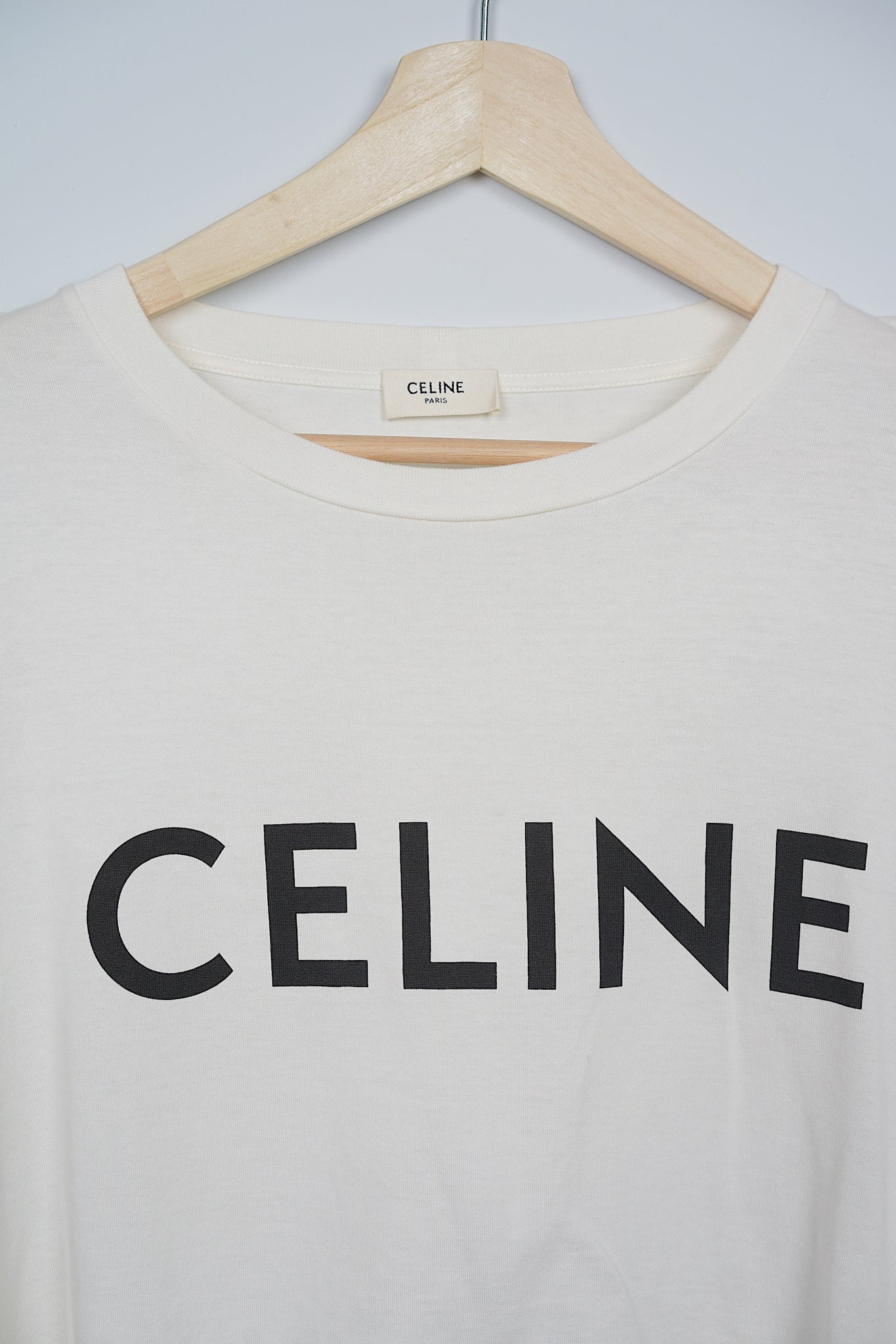 Celine Cropped Logo T-Shirt in White Size M