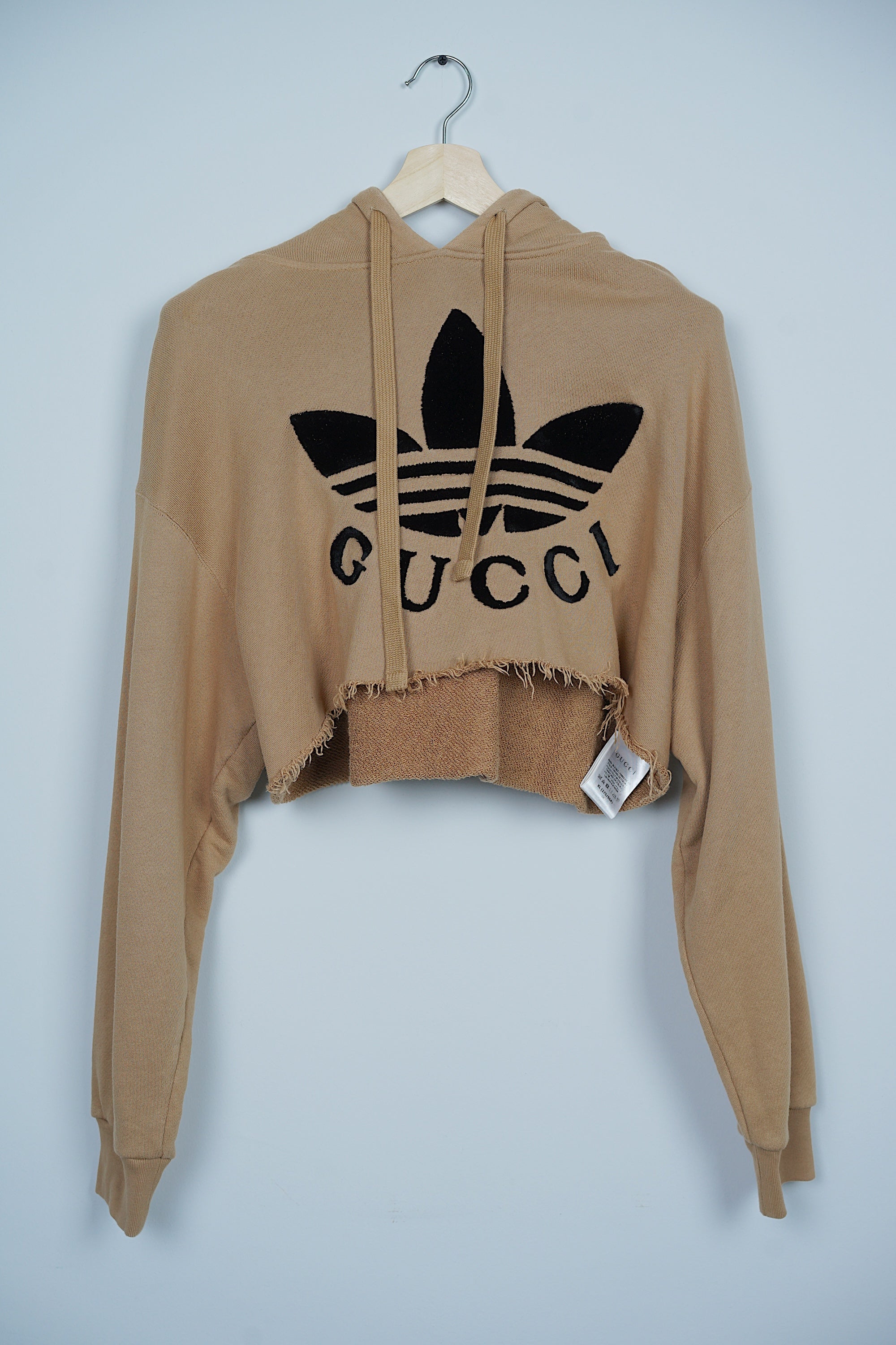 Gucci x Adidas Crop Hoodie Sweatshirt in Cotton Beige Size XL