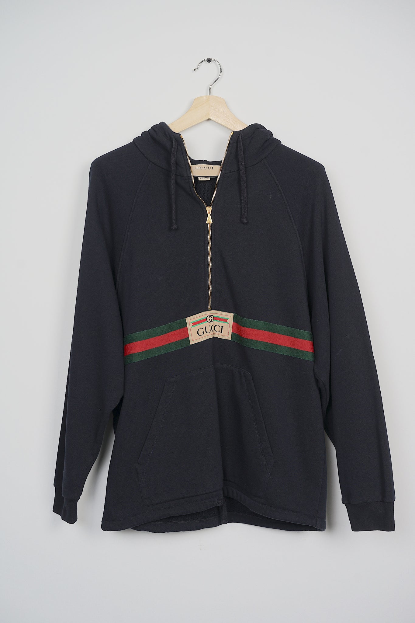 Gucci Hooded Half-Zipper Sweatshirt in Dark Blue Striped Size S