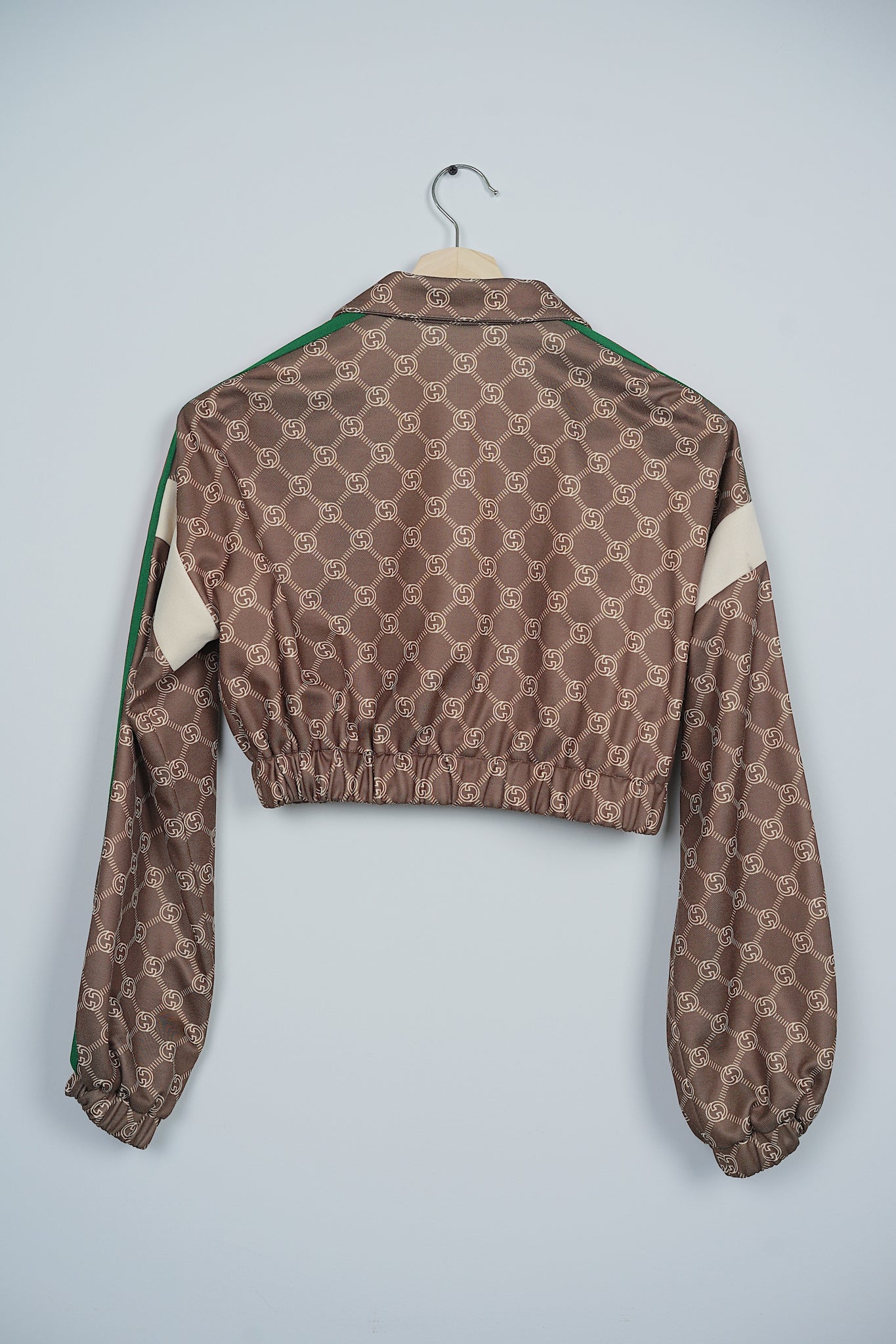 Gucci Interlocking G Zipper Jacket in Olive Green/Ivory Size S