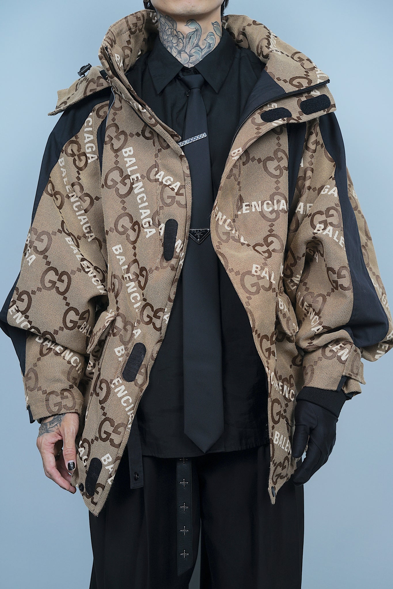 Balenciaga x Gucci Jumbo GG Canvas Jacket in Beige/Black Size 50
