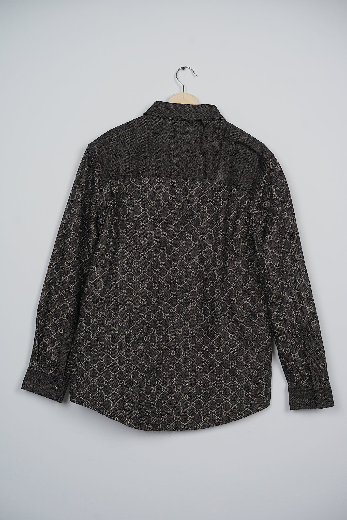 Gucci Men's Full-Printed Denim Shirt in Black Size 52 (Brand New)