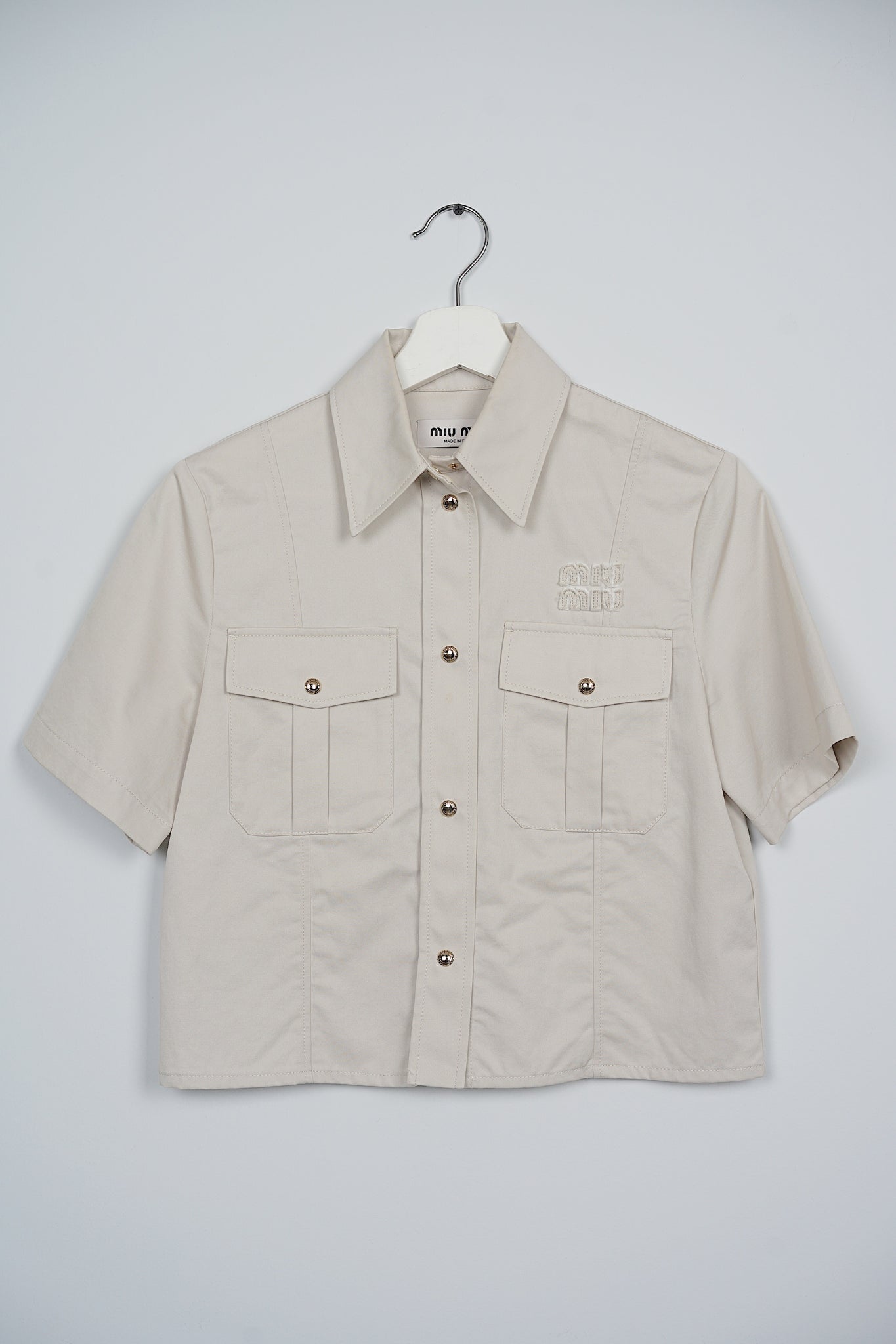 Miu Miu Button Shirt and Pleated Skorts with Belt in Beige Size 36