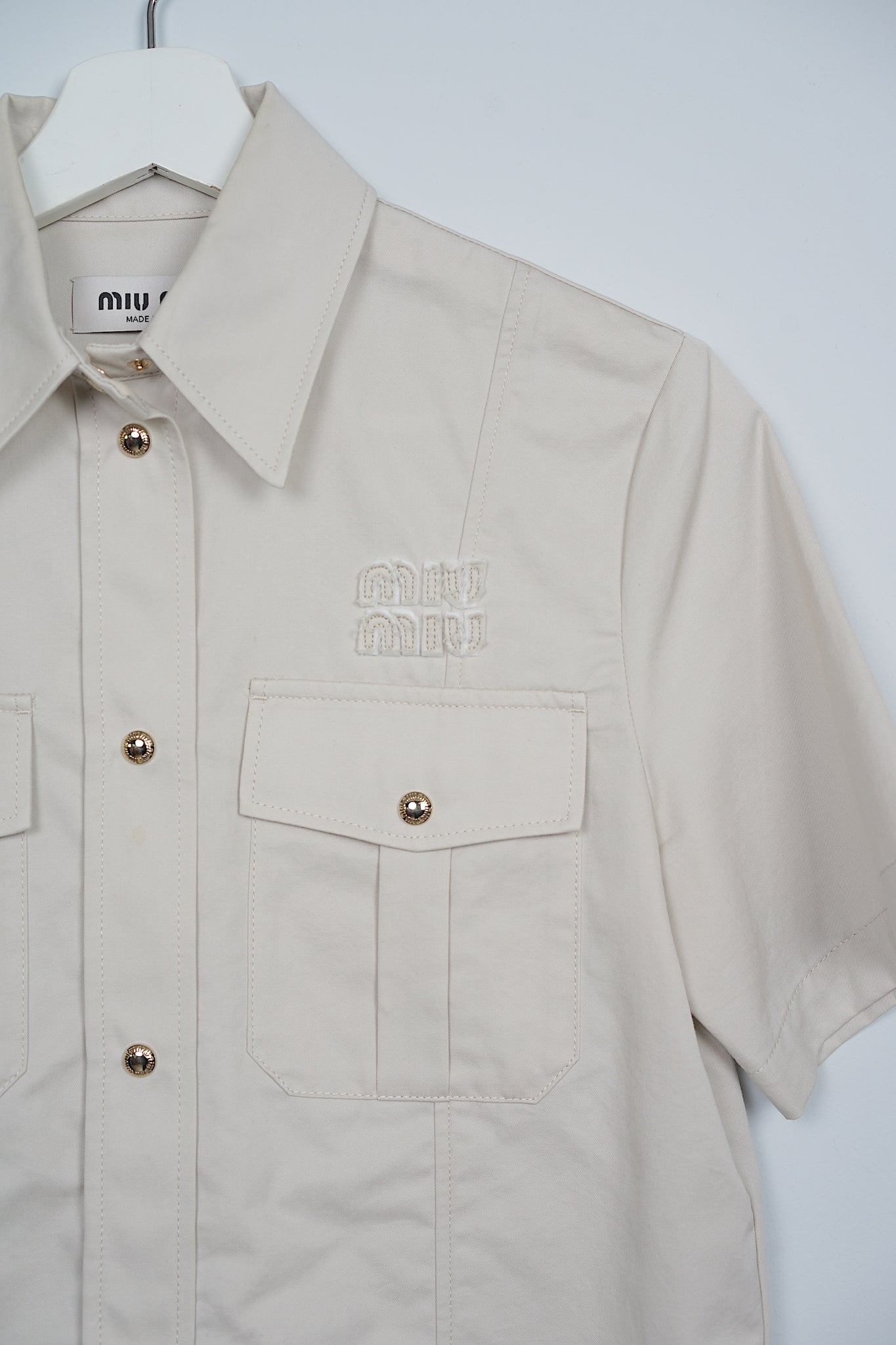 Miu Miu Button Shirt and Pleated Skorts with Belt in Beige Size 36