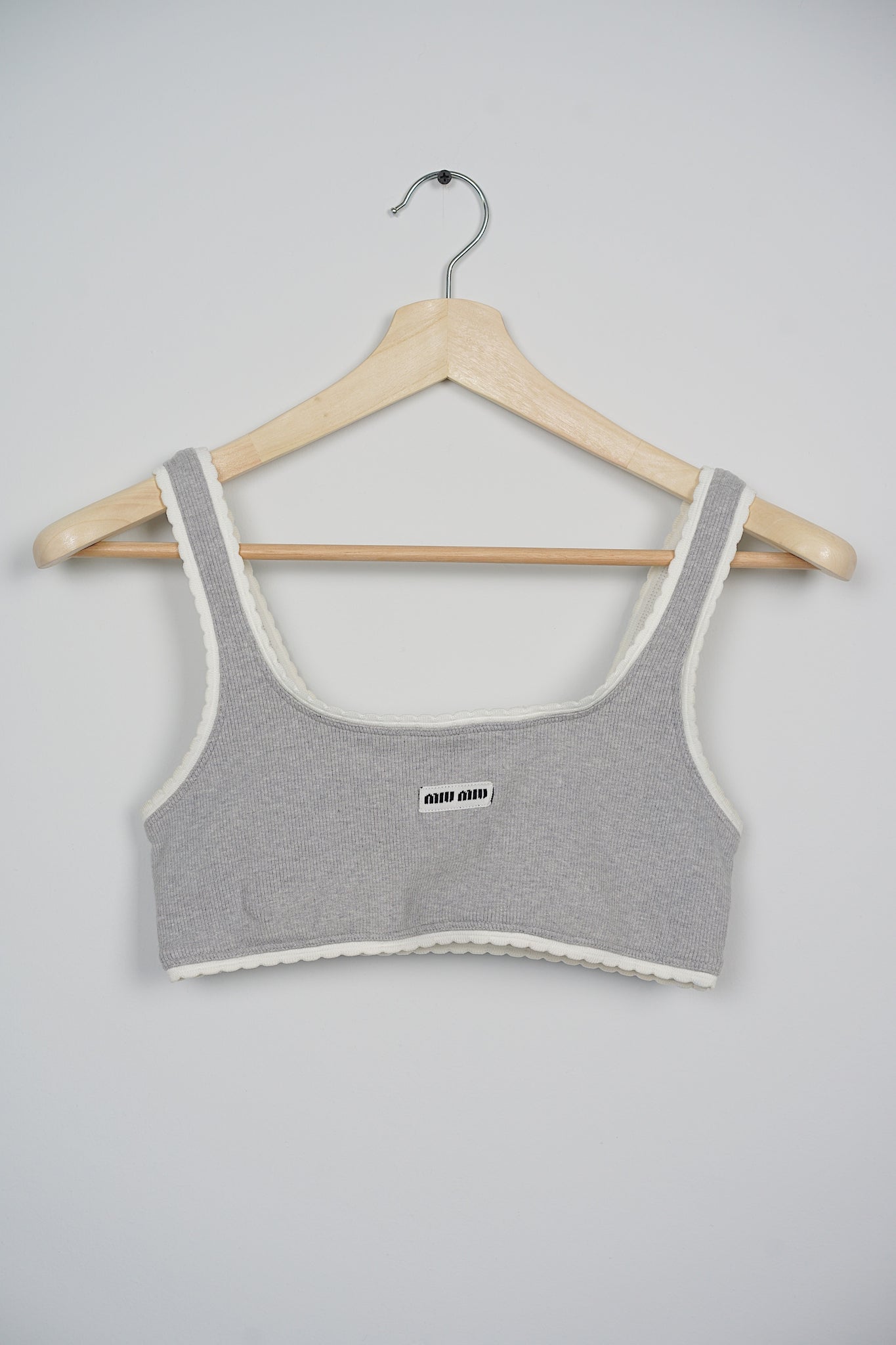 Miumiu Ribbed Knit Top in Grey Size XS