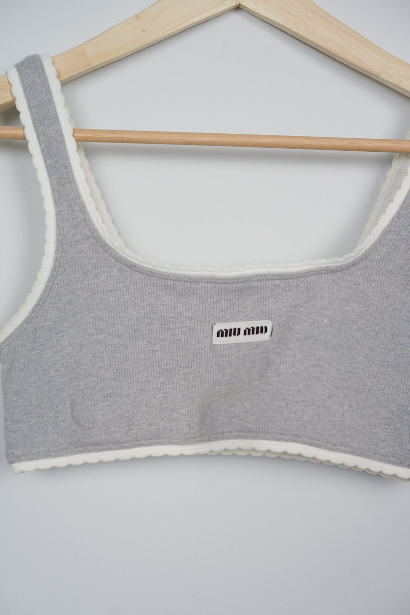 Miumiu Ribbed Knit Top in Grey Size XS