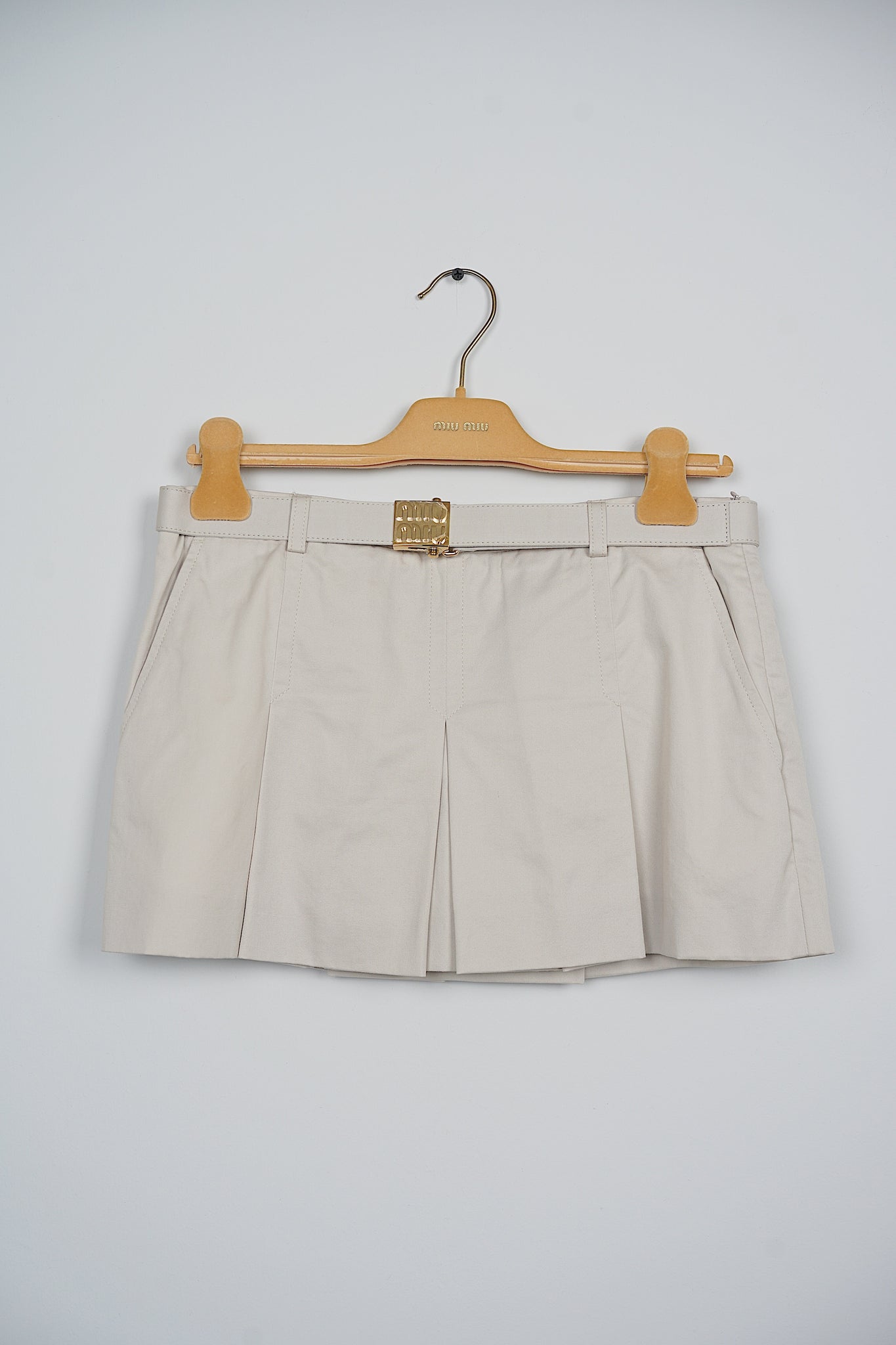 Miu Miu Button Shirt and Pleated Skorts with Belt in Beige Size 36