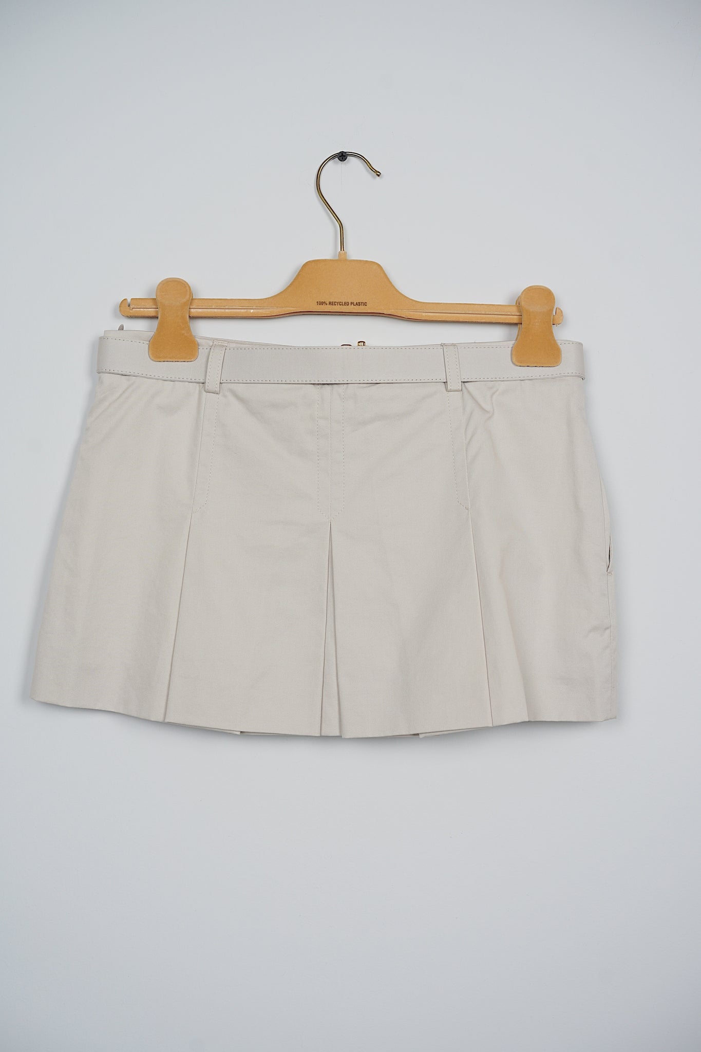 Miu Miu Button Shirt and Pleated Skorts with Belt in Beige Size 36