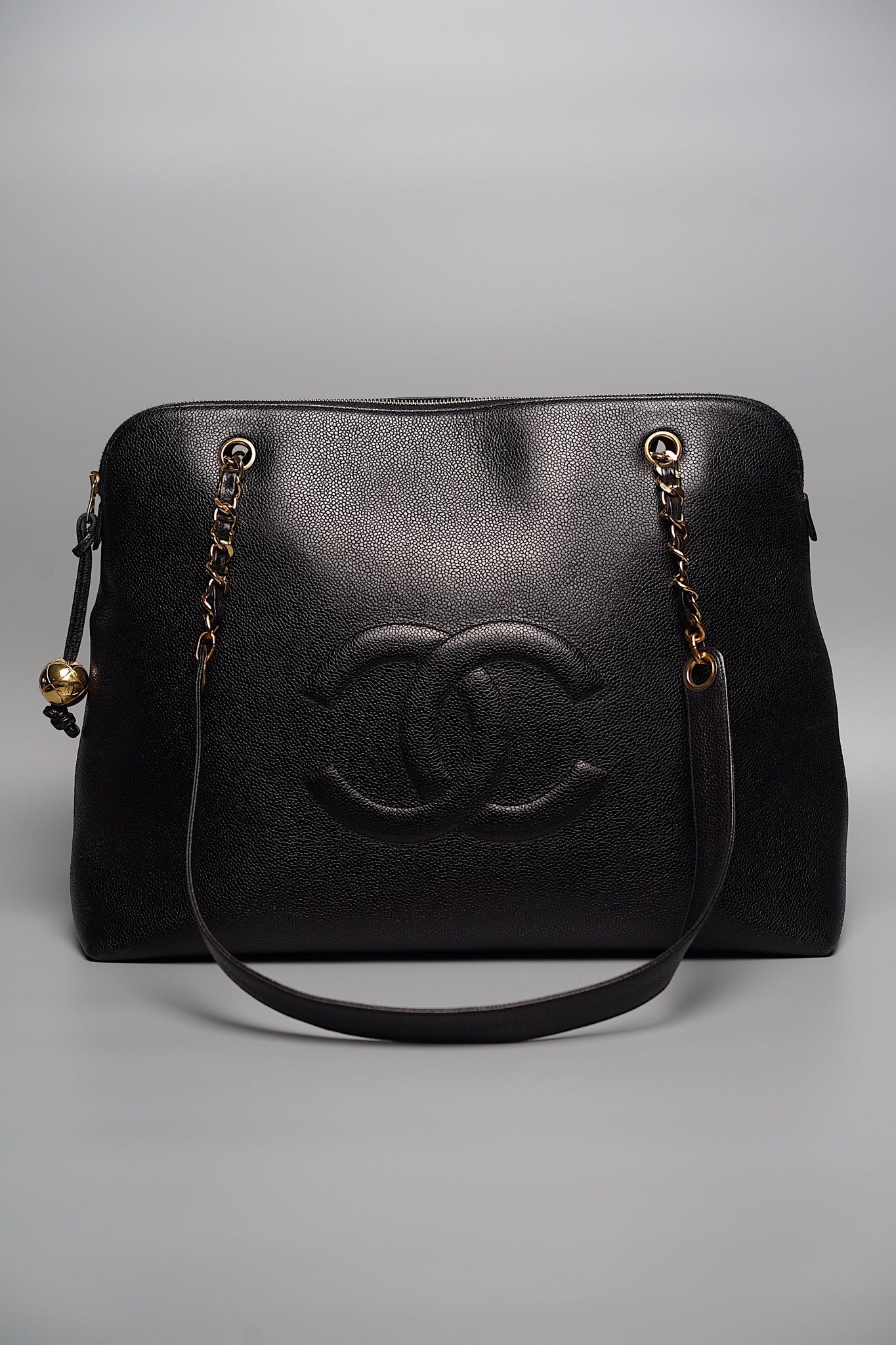 Chanel Large Vintage Tote Bag in Black Caviar