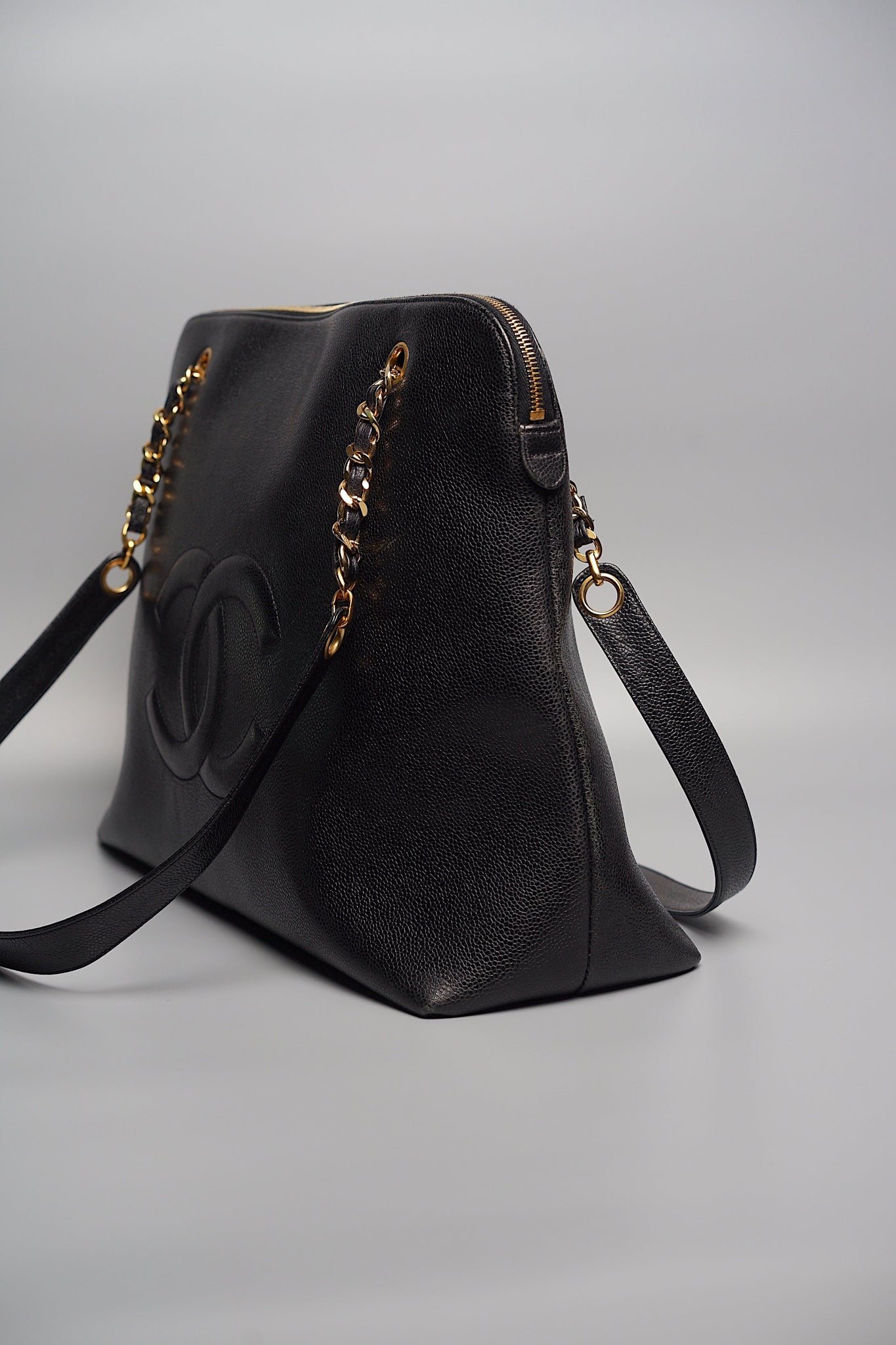 Chanel Large Vintage Tote Bag in Black Caviar