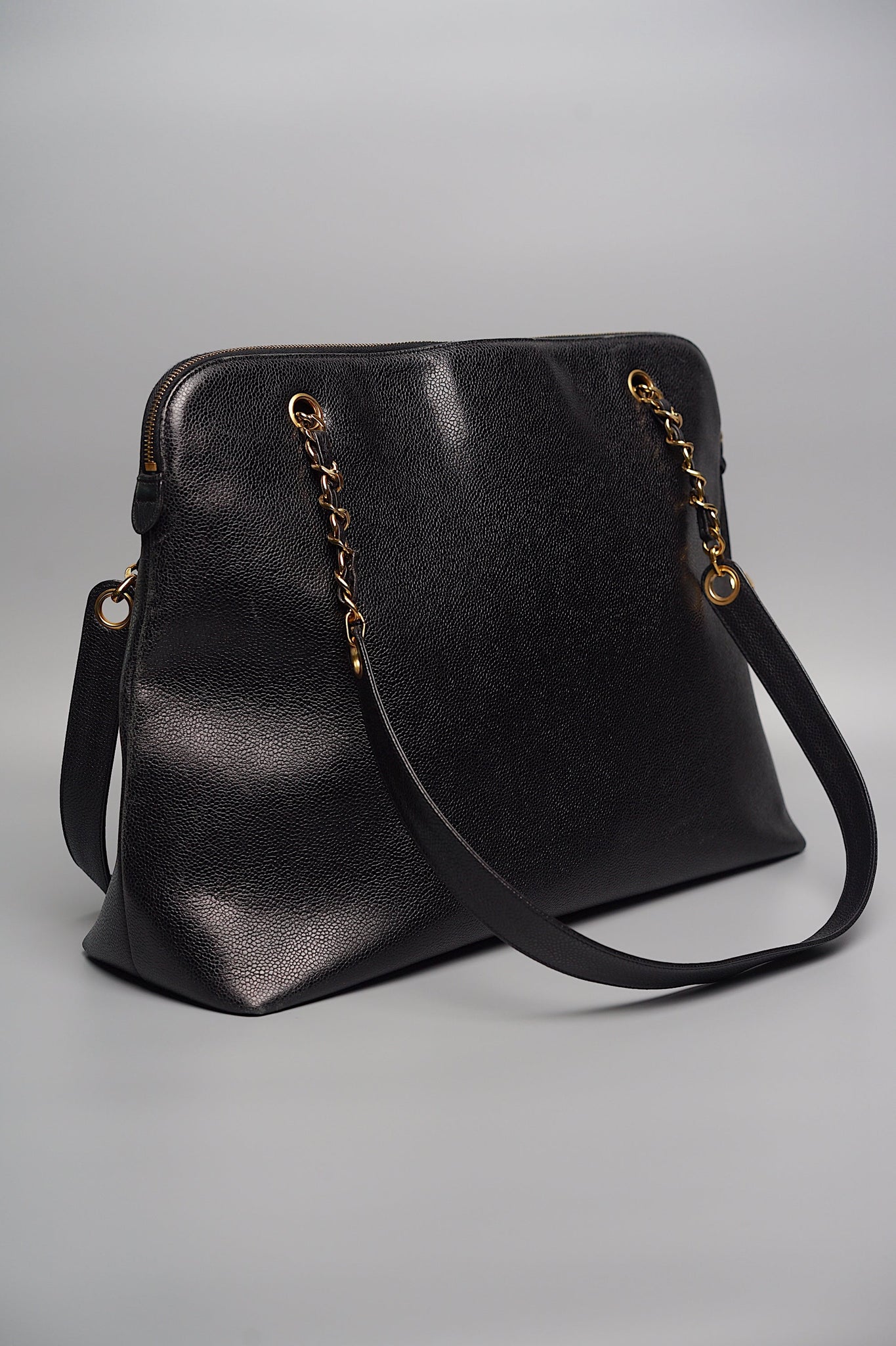Chanel Large Vintage Tote Bag in Black Caviar