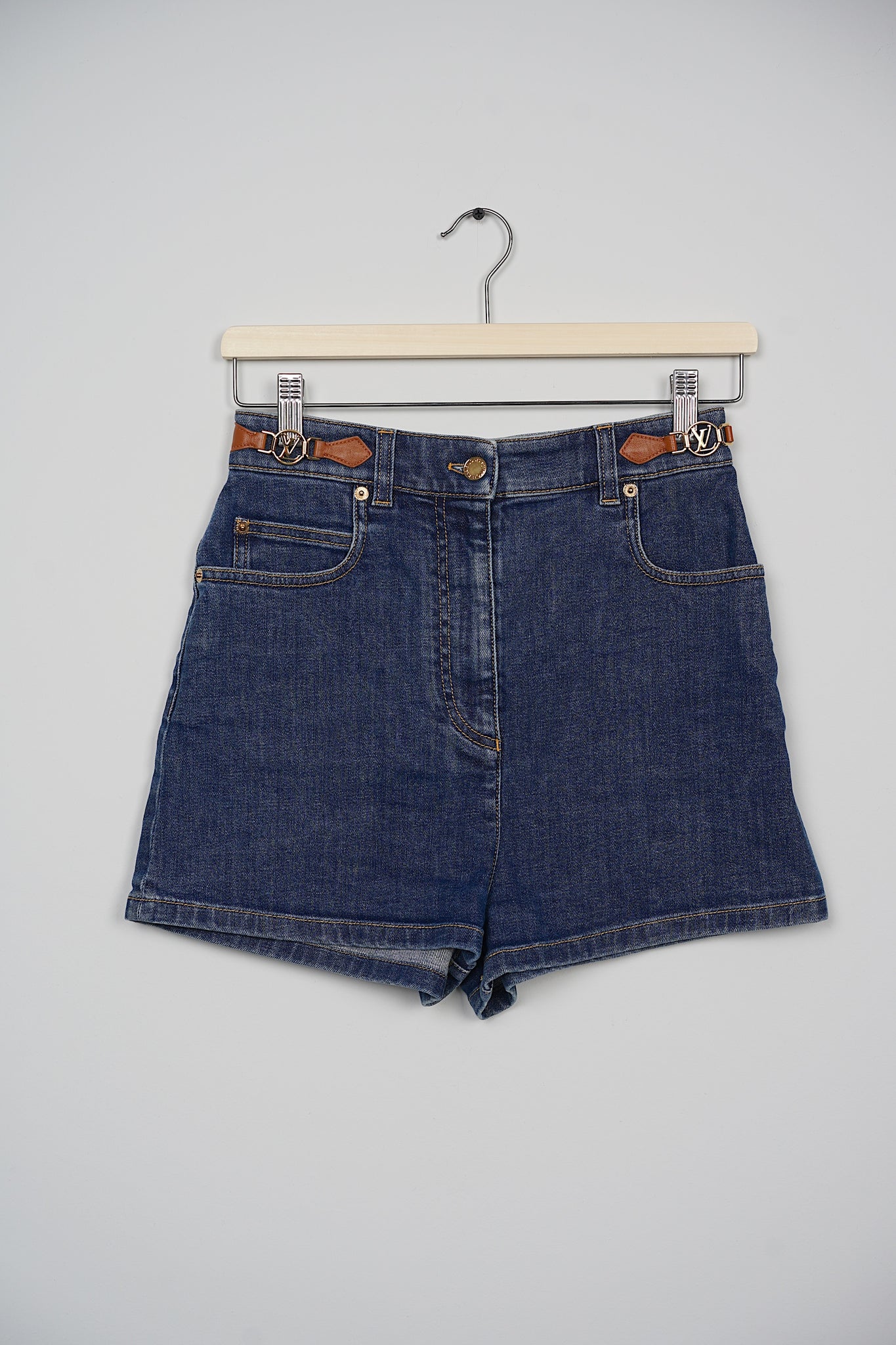 Louis Vuitton High-Waisted Denim Shorts in Blue Size 36
