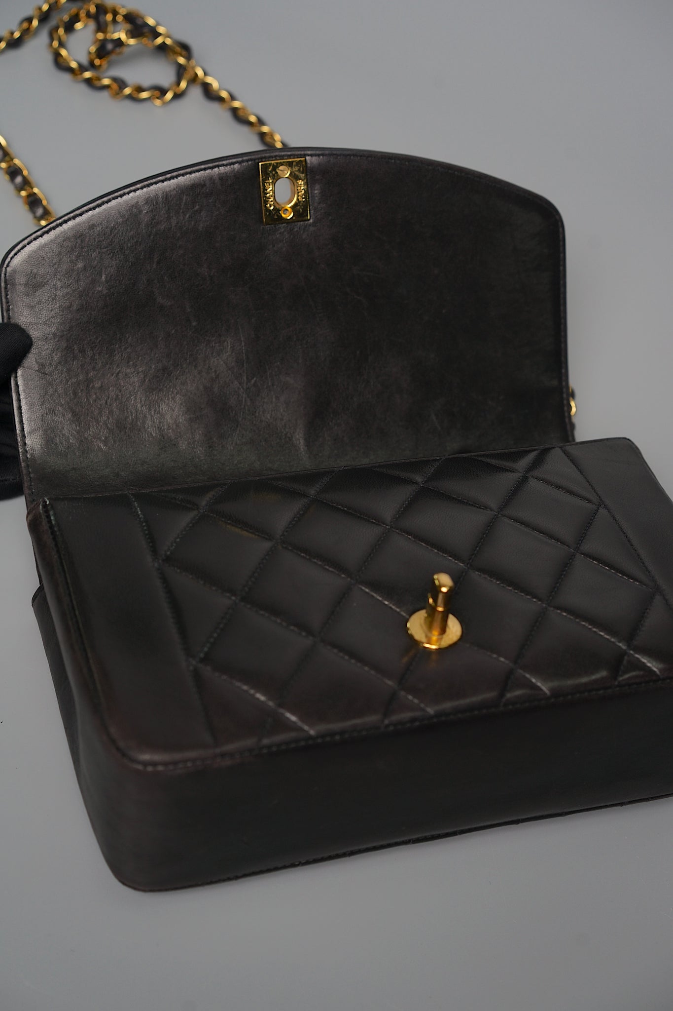 Chanel 24K Diana Flap Bag in Black Lambskin Ghw
