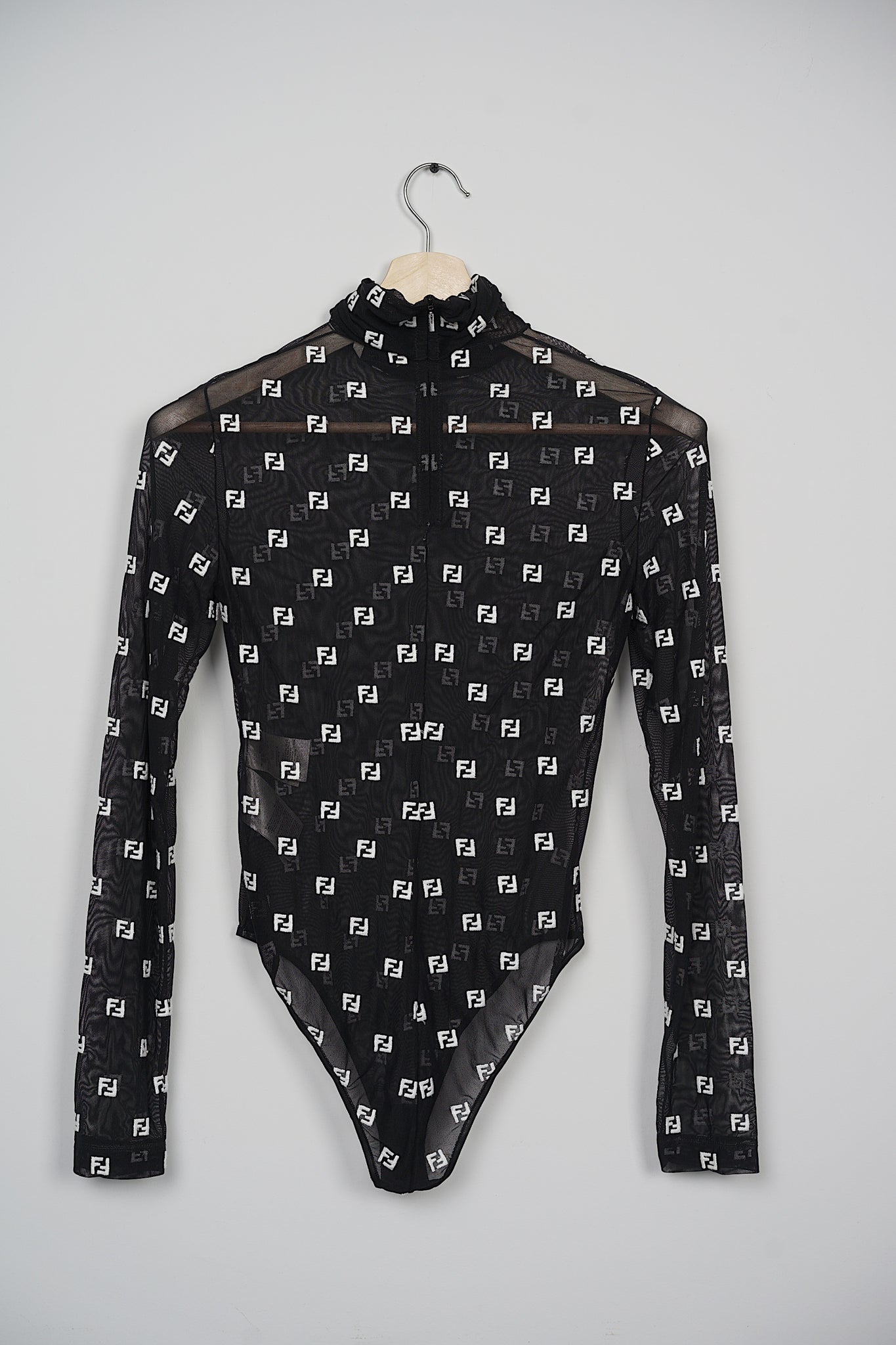 Fendi Mesh FF Bodysuit in Black Size 40