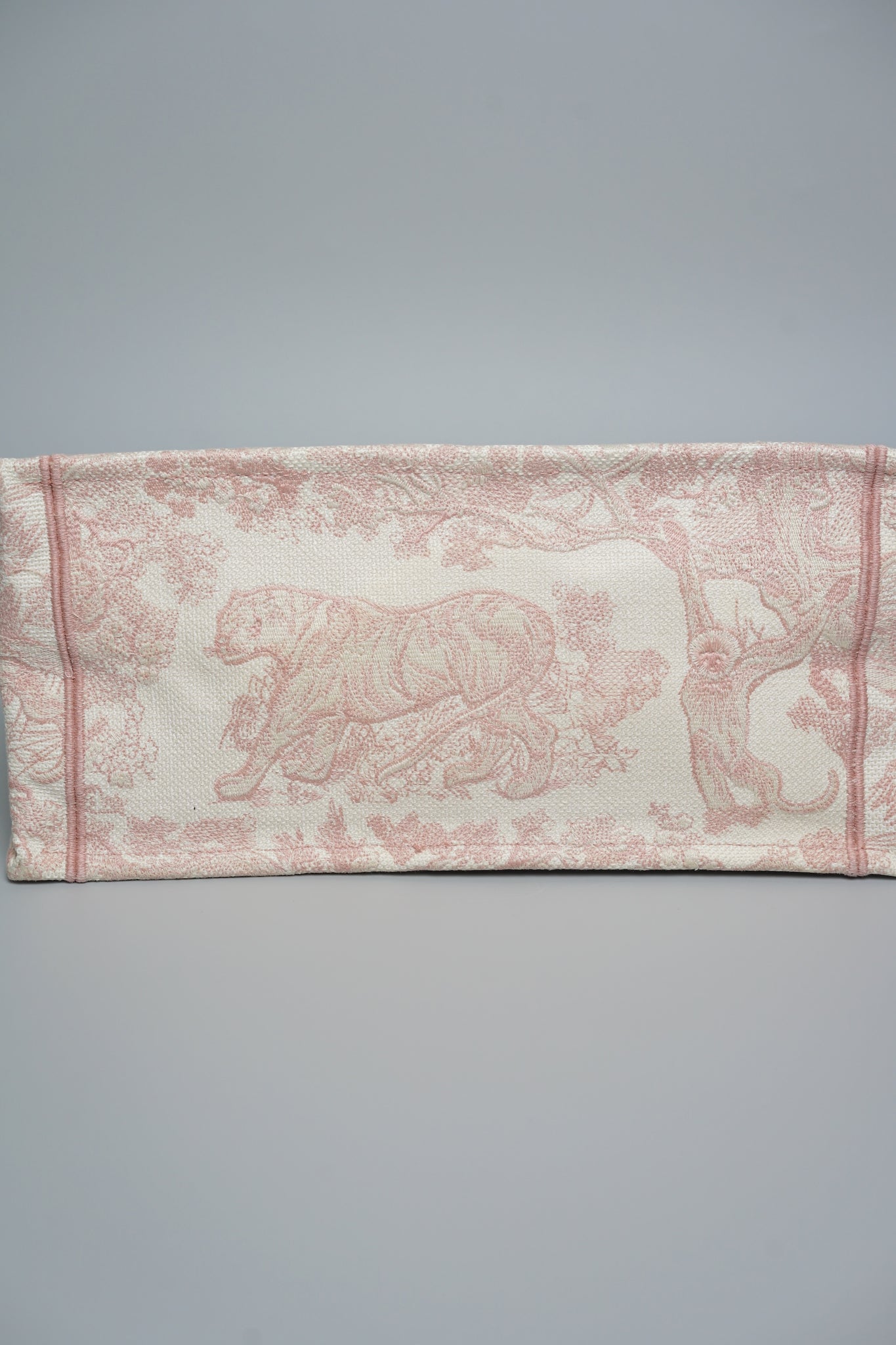 Dior Medium Book Tote in Ecru and Pink Toile de Jouy Embroidery