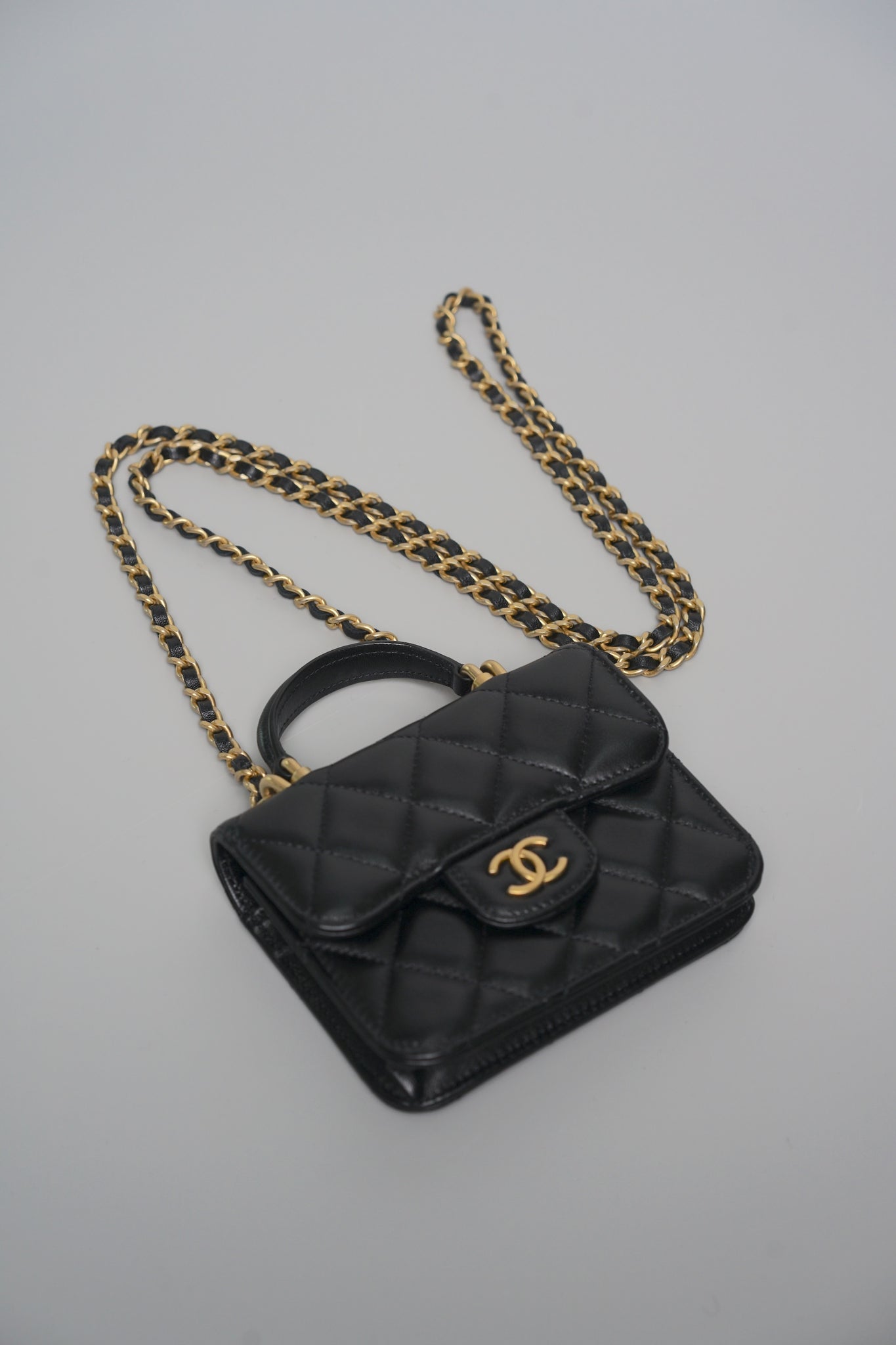 Chanel Mini Vanity Top Handle in Black Lambskin Bghw