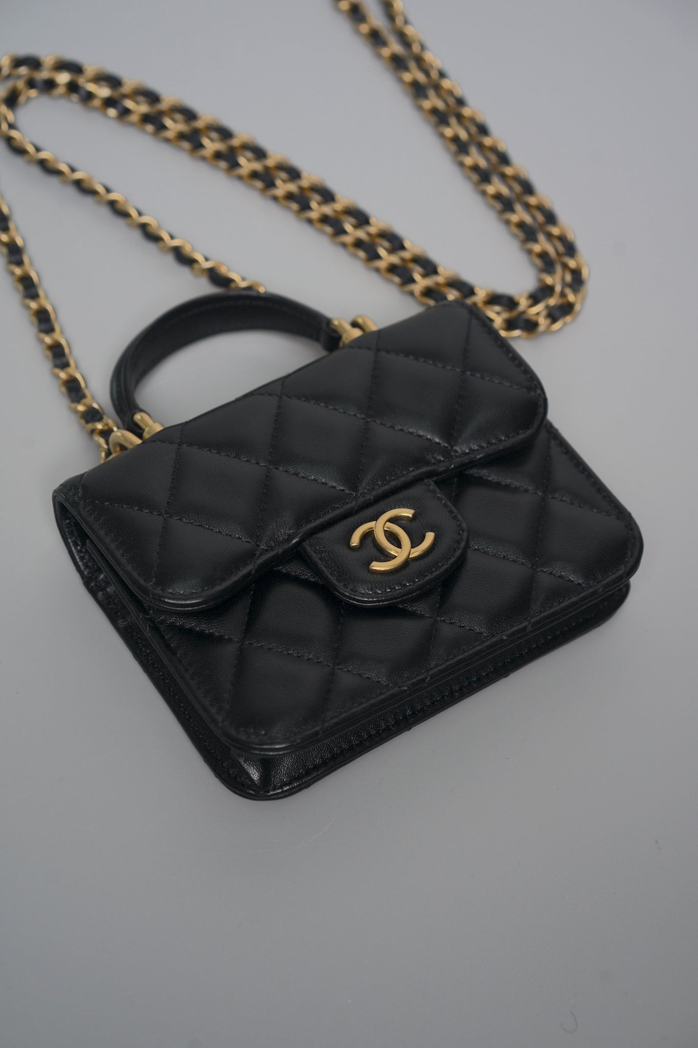 Chanel Mini Vanity Top Handle in Black Lambskin Bghw
