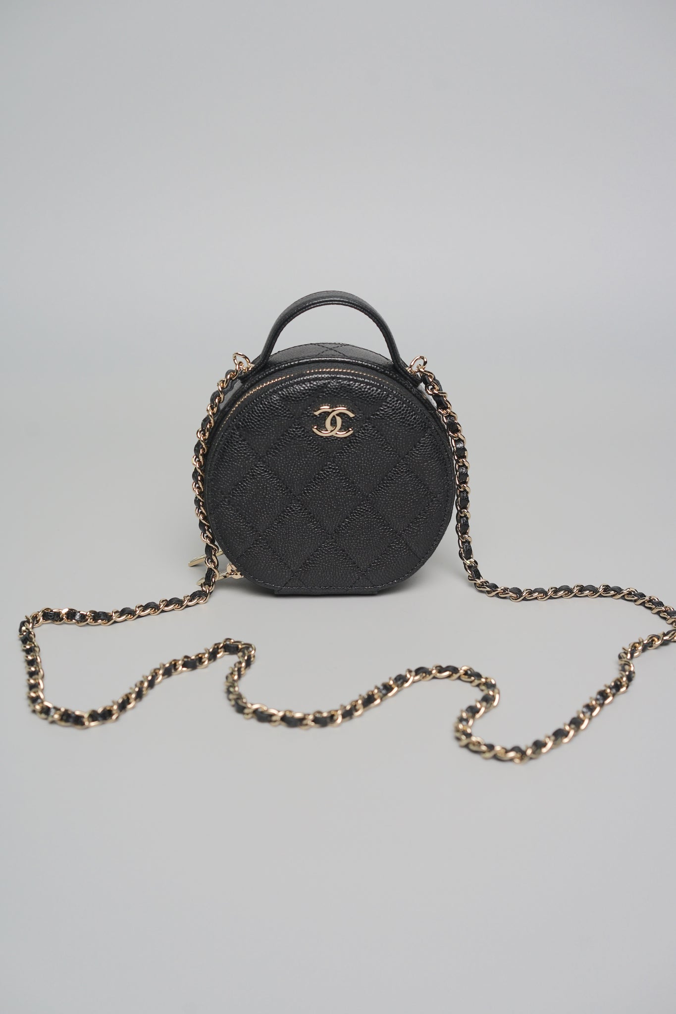 Chanel Round Vanity in Black Caviar Shw