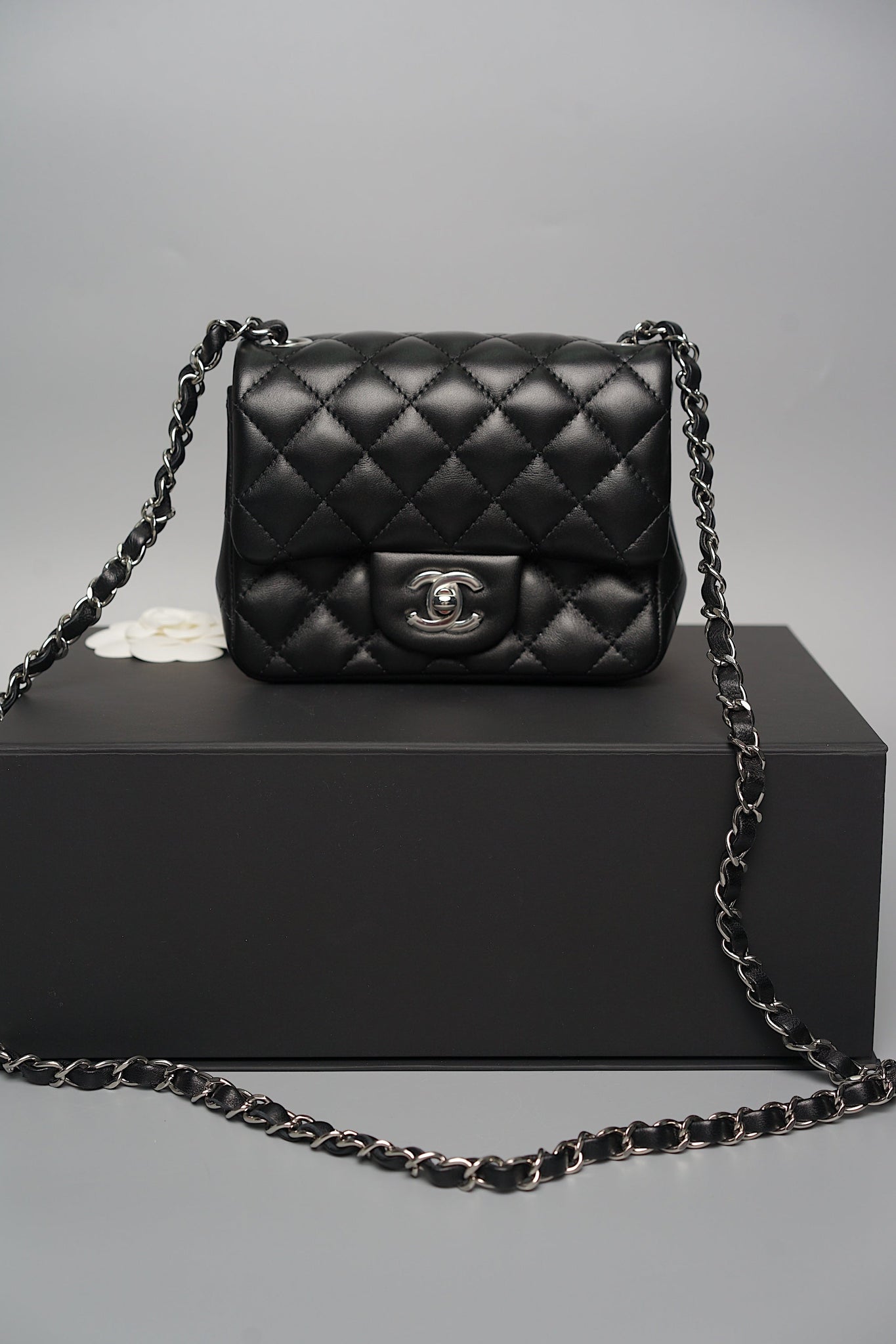Chanel Classic Mini Square Flap in Black Lambskin Shw (Brand New)