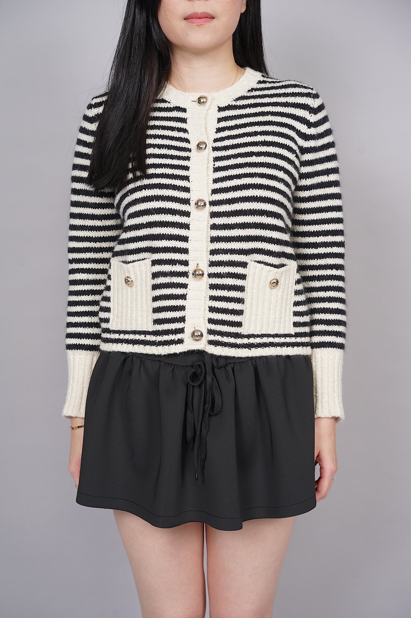 Dior Striped Knitted Cardigan in Cream/Black Size 40